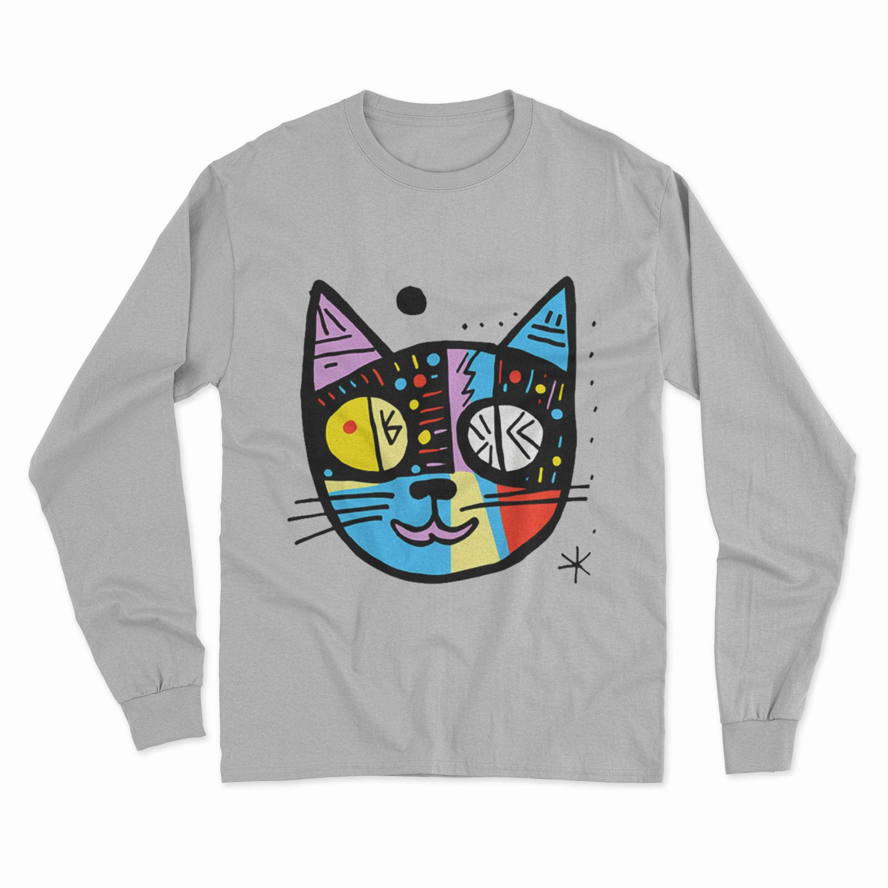 Colorful Cat Art Long Sleeve Tee – Standout Party Wear for Music & Social Gatherings