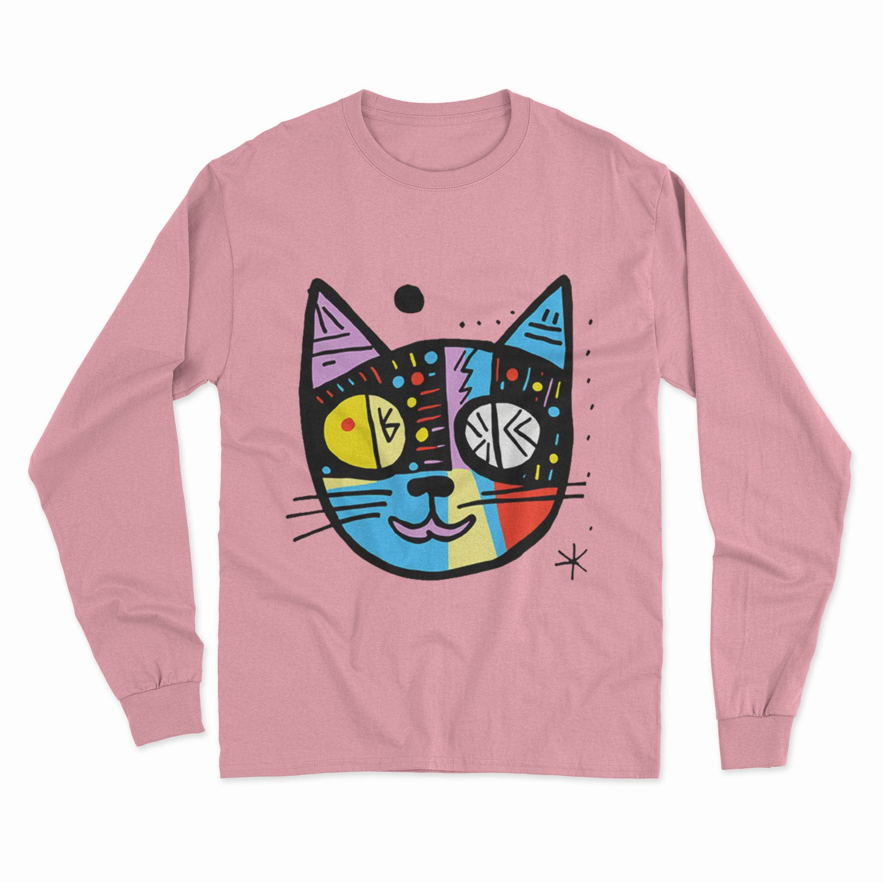 Colorful Cat Art Long Sleeve Tee – Standout Party Wear for Music & Social Gatherings