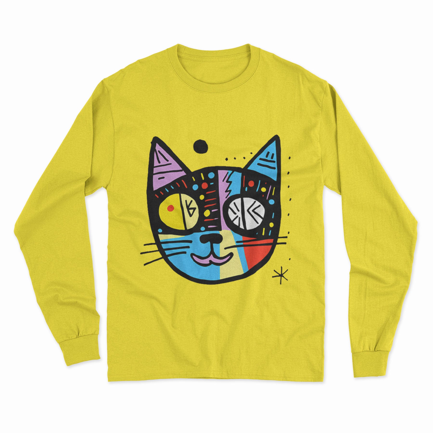 Colorful Cat Art Long Sleeve Tee – Standout Party Wear for Music & Social Gatherings