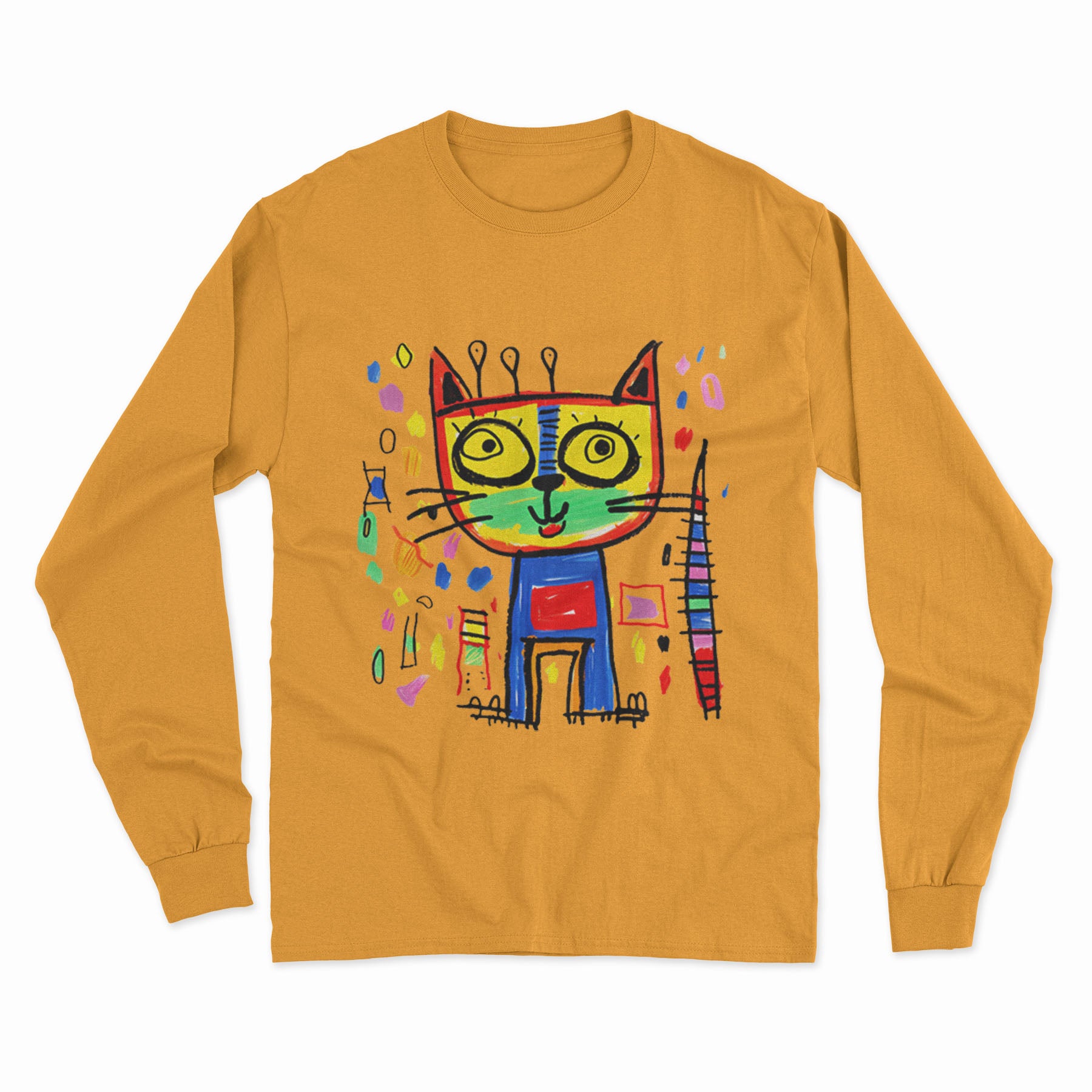 Vibrant Cat Print Long Sleeve T-Shirt – Fun & Stylish Outfit for Party Nights