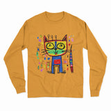 Vibrant Cat Print Long Sleeve T-Shirt – Fun & Stylish Outfit for Party Nights