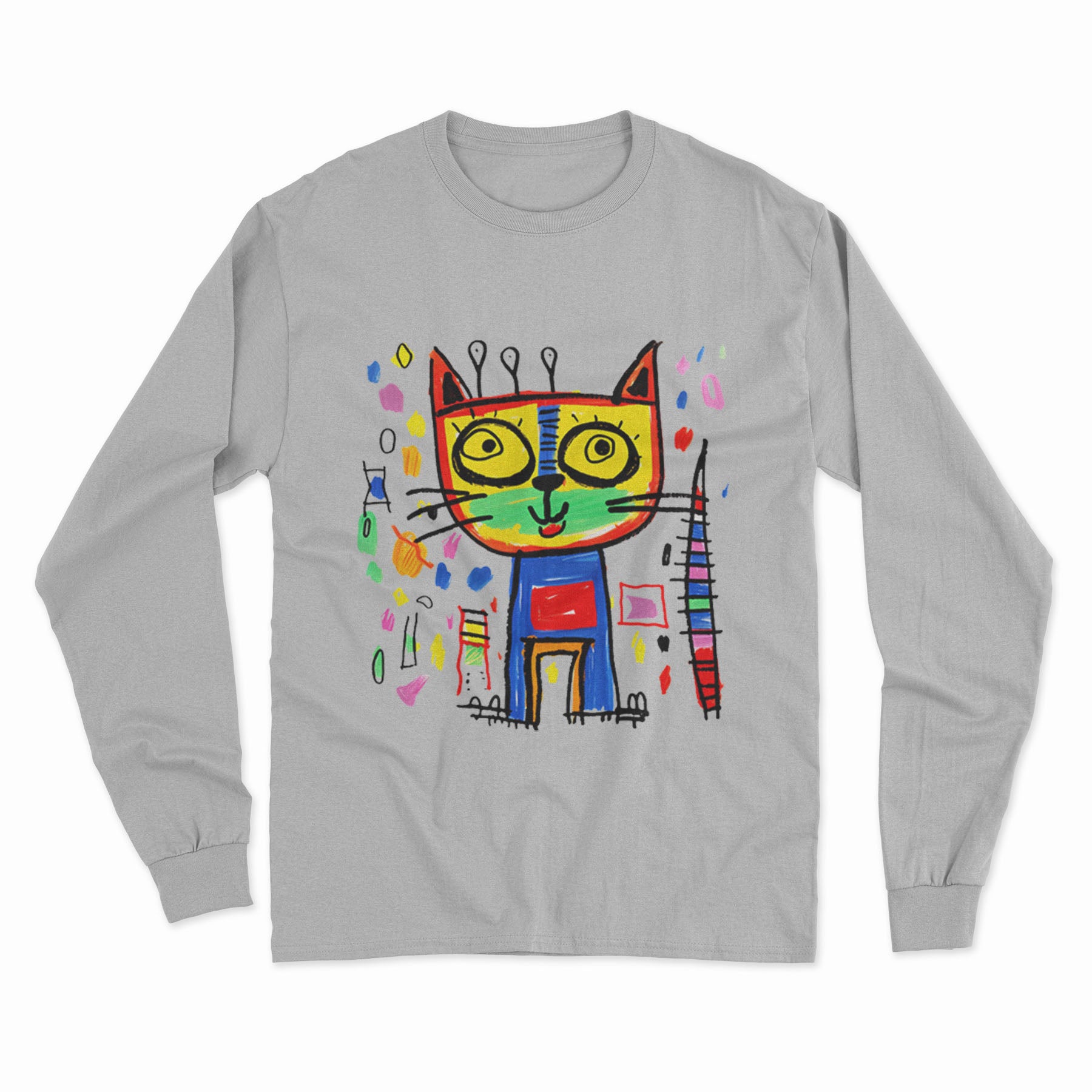 Vibrant Cat Print Long Sleeve T-Shirt – Fun & Stylish Outfit for Party Nights
