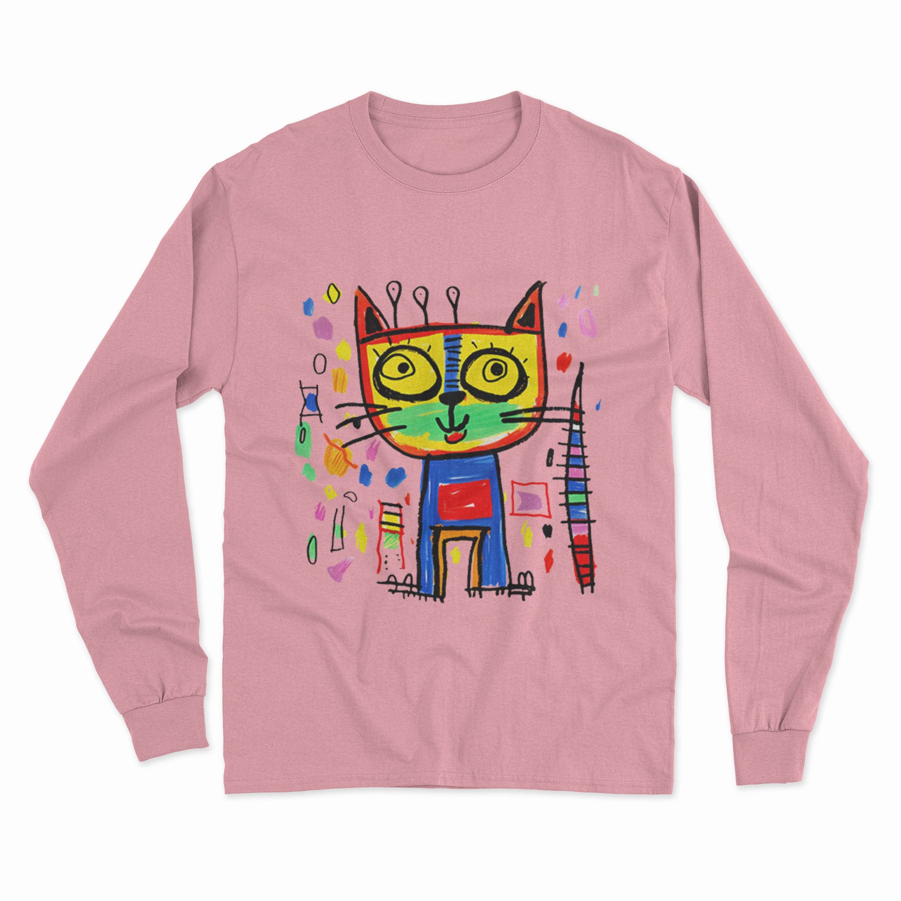 Vibrant Cat Print Long Sleeve T-Shirt – Fun & Stylish Outfit for Party Nights