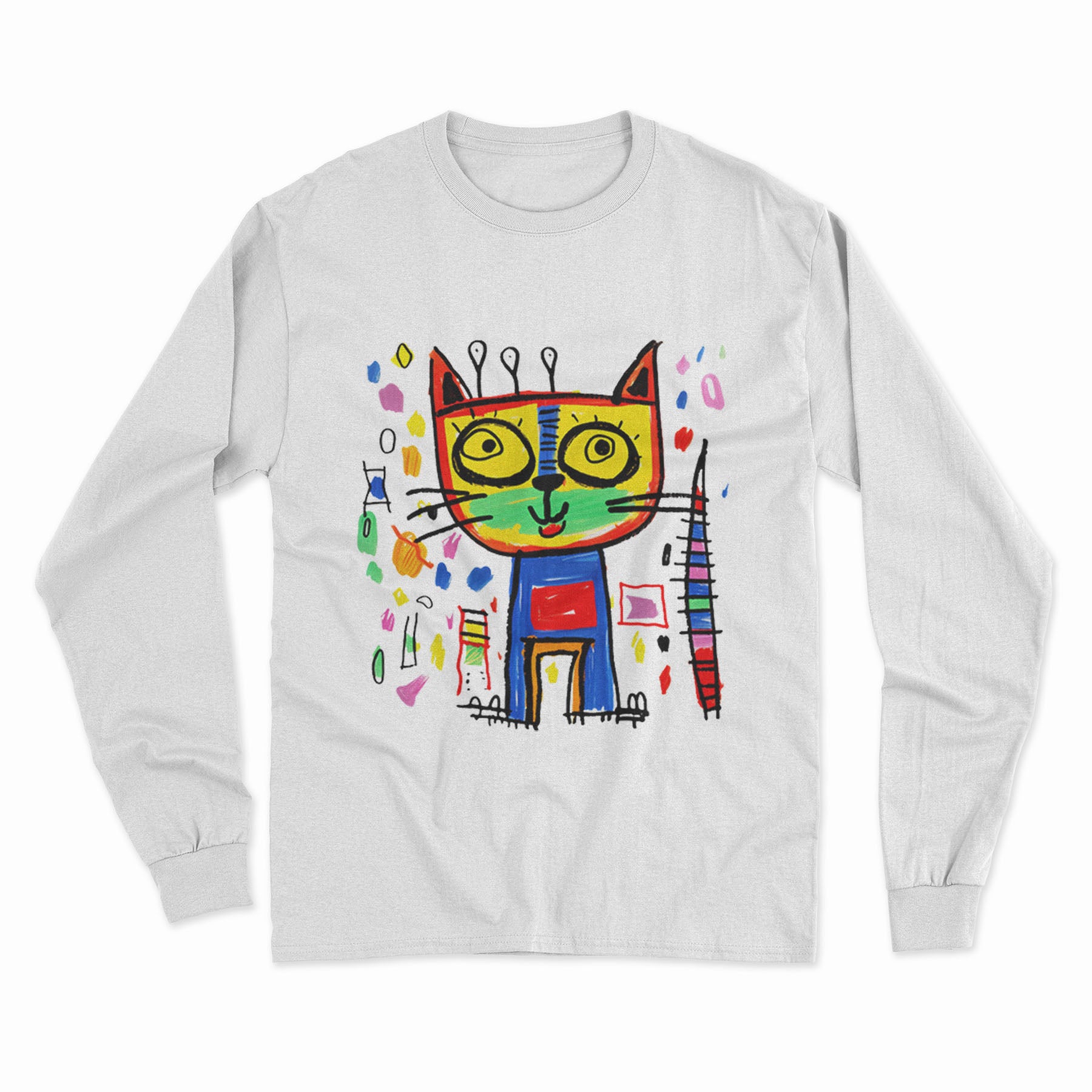 Vibrant Cat Print Long Sleeve T-Shirt – Fun & Stylish Outfit for Party Nights