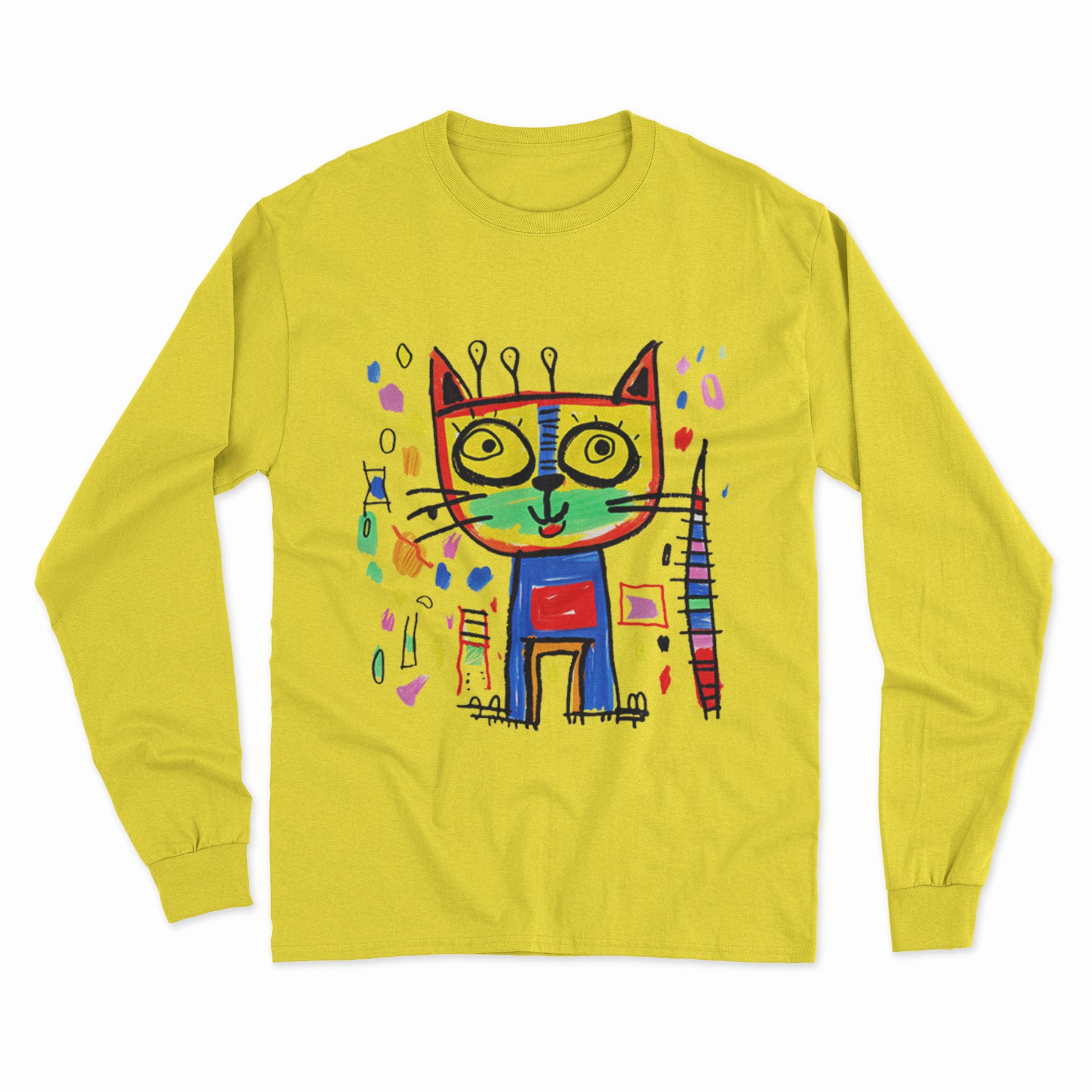 Vibrant Cat Print Long Sleeve T-Shirt – Fun & Stylish Outfit for Party Nights