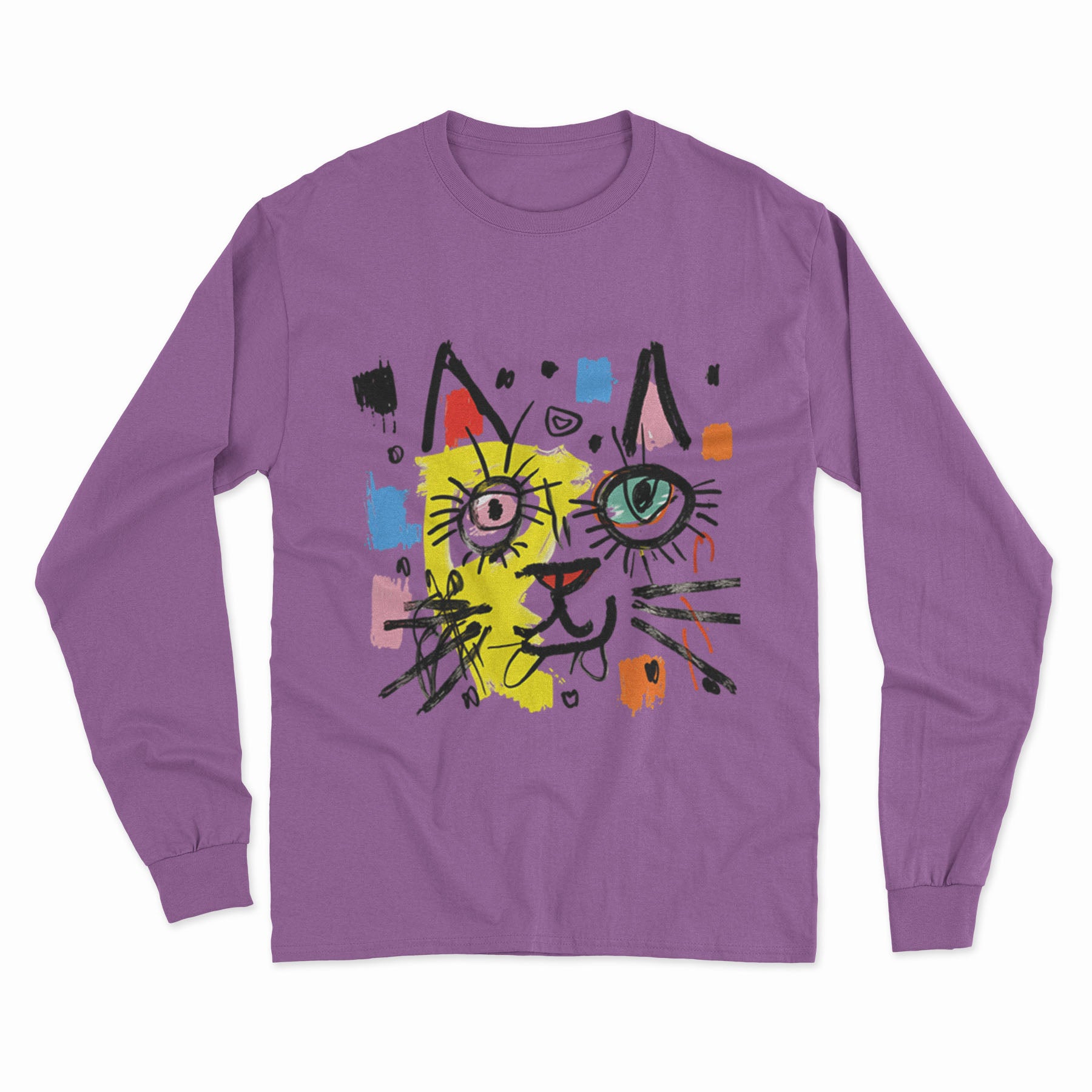 FunkyKolors Limited Edition Cat Long Sleeve T-Shirt – Standout Graphic Tee for Casual Wear