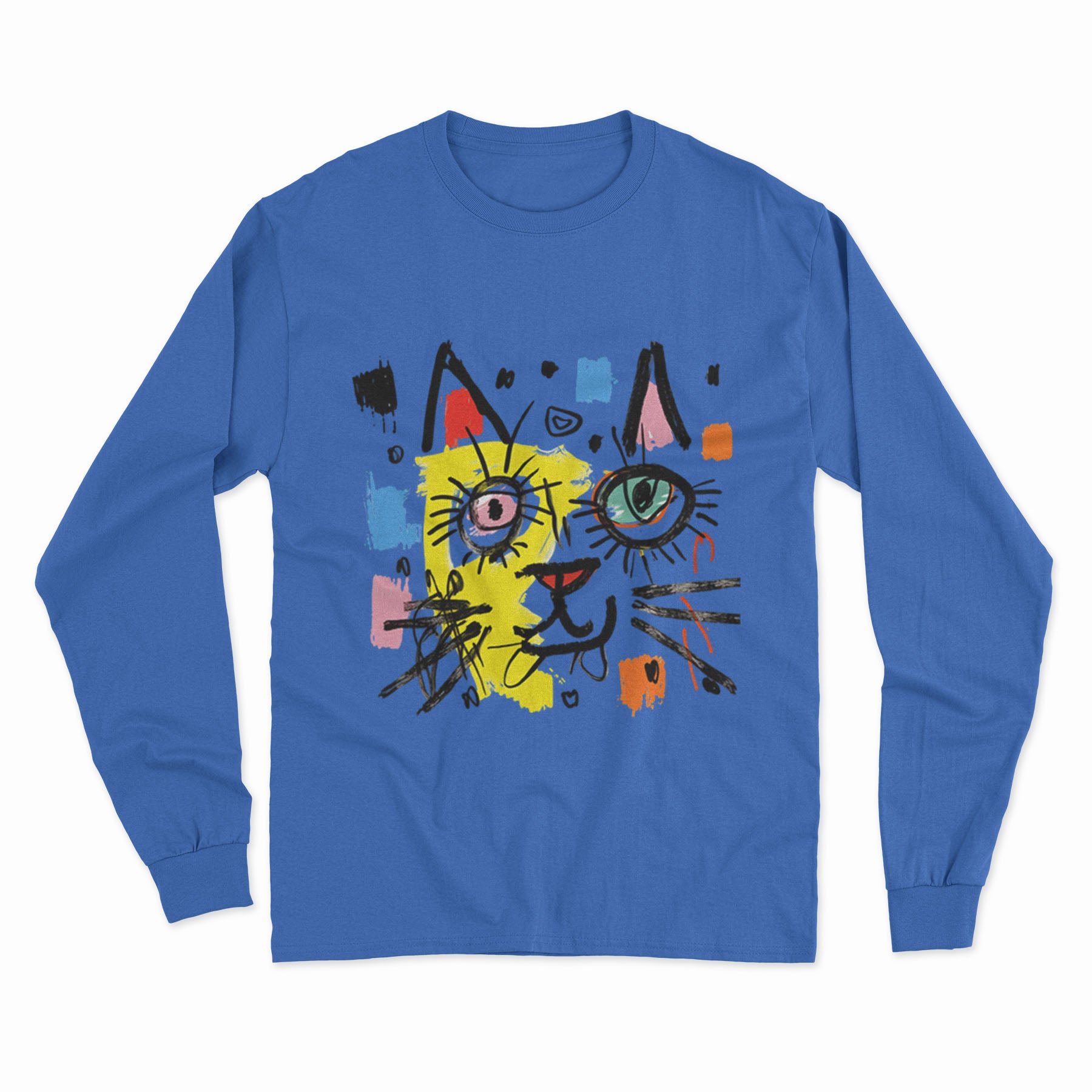 FunkyKolors Limited Edition Cat Long Sleeve T-Shirt – Standout Graphic Tee for Casual Wear