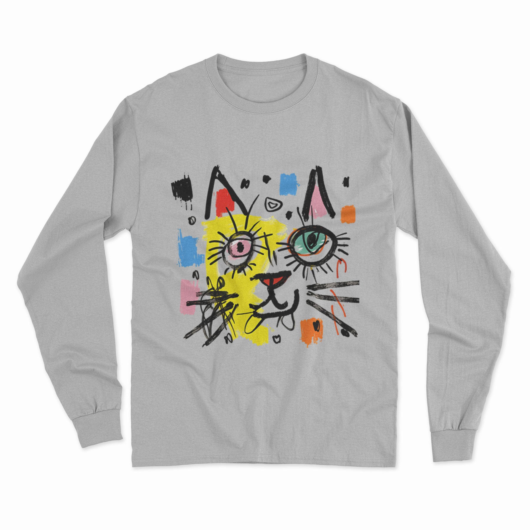 FunkyKolors Limited Edition Cat Long Sleeve T-Shirt – Standout Graphic Tee for Casual Wear