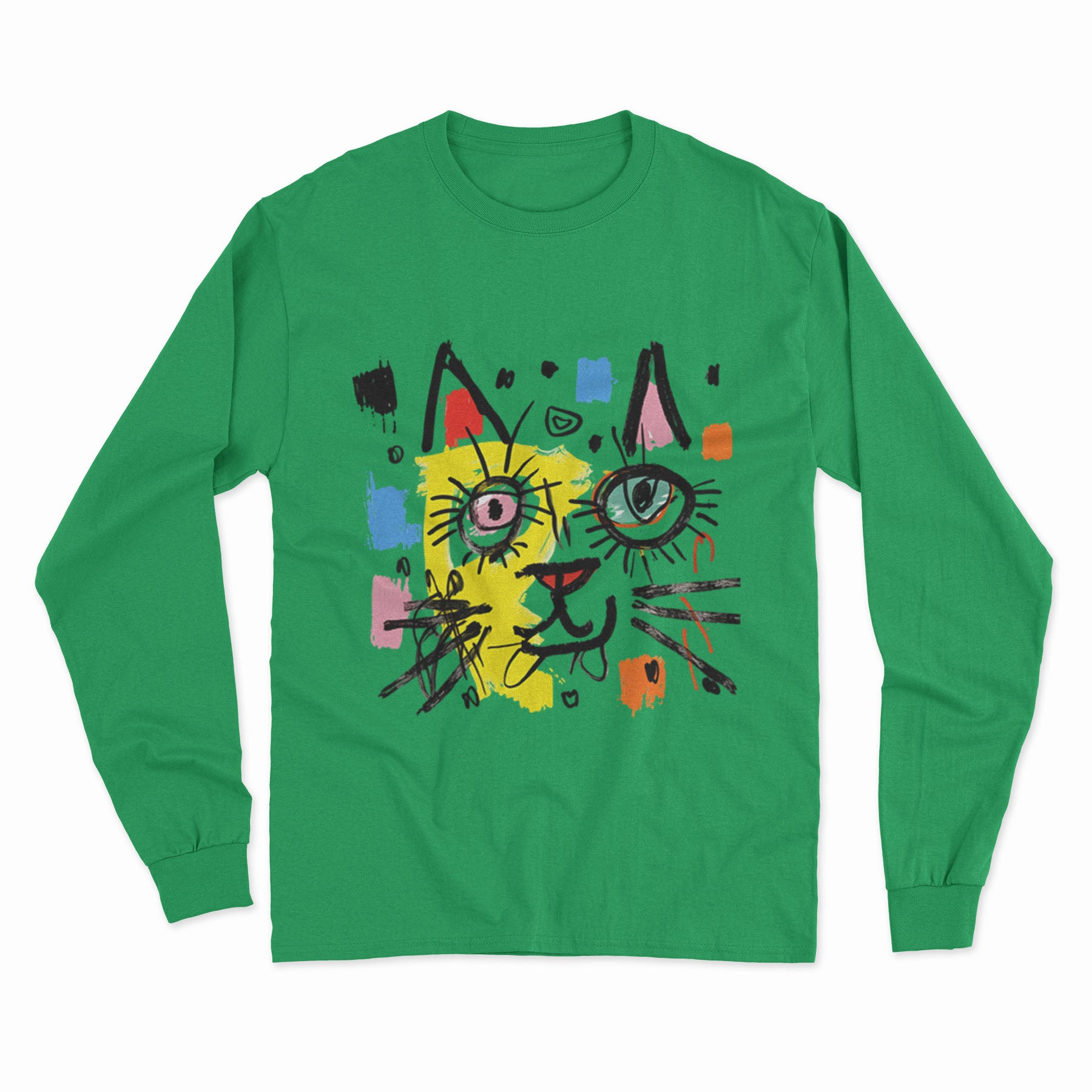 FunkyKolors Limited Edition Cat Long Sleeve T-Shirt – Standout Graphic Tee for Casual Wear