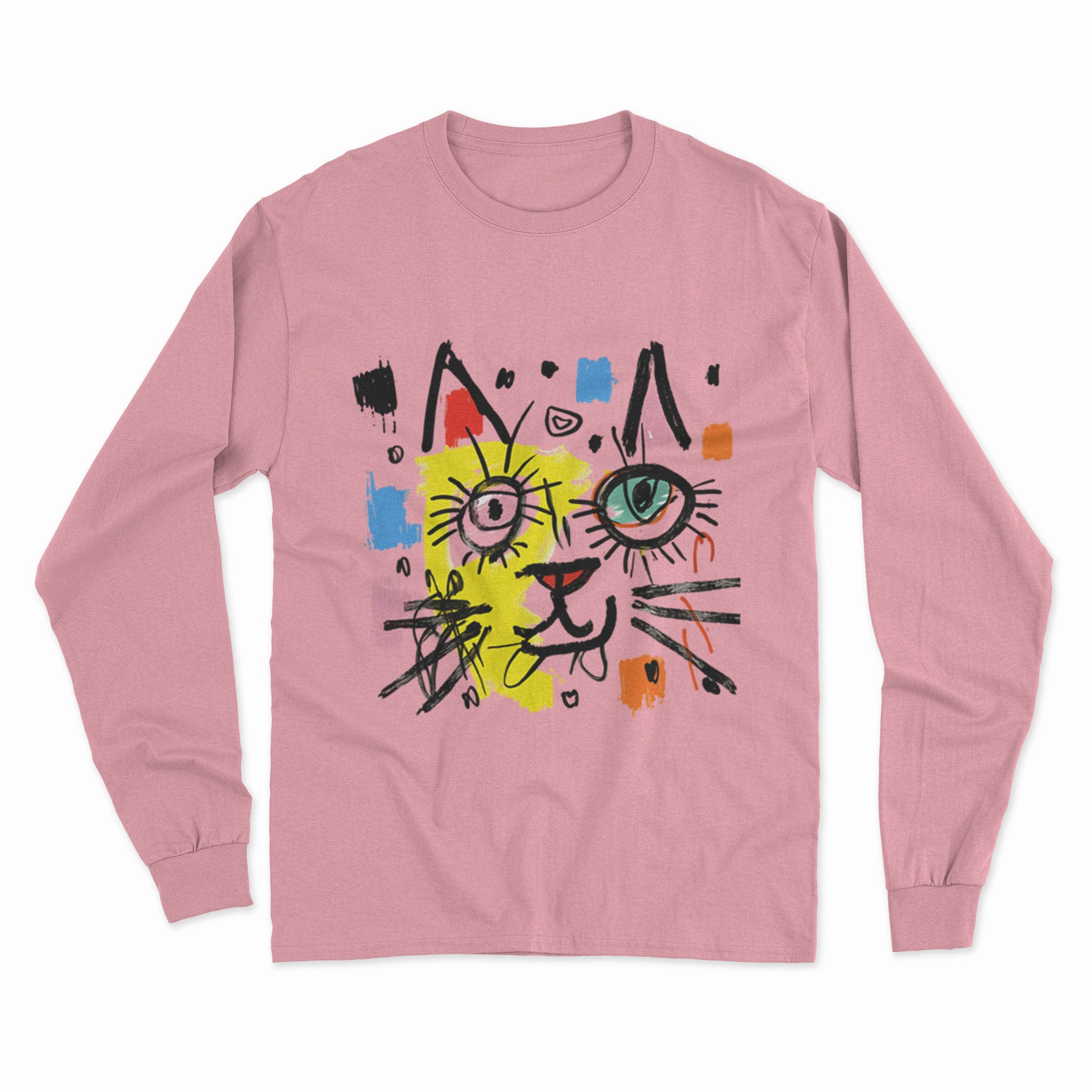 FunkyKolors Limited Edition Cat Long Sleeve T-Shirt – Standout Graphic Tee for Casual Wear