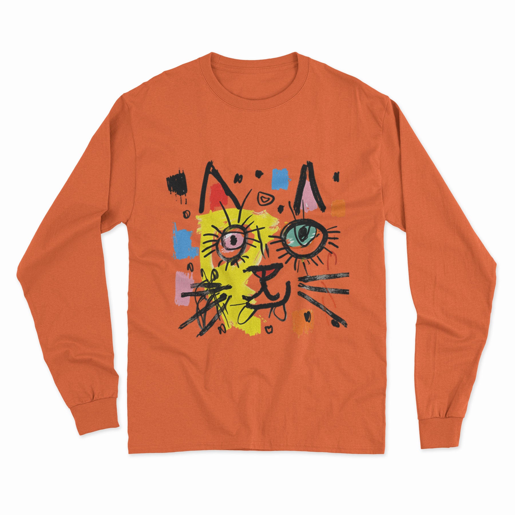FunkyKolors Limited Edition Cat Long Sleeve T-Shirt – Standout Graphic Tee for Casual Wear