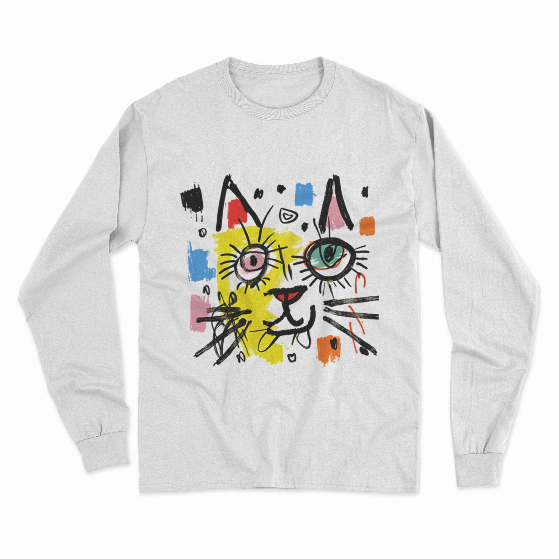 FunkyKolors Limited Edition Cat Long Sleeve T-Shirt – Standout Graphic Tee for Casual Wear