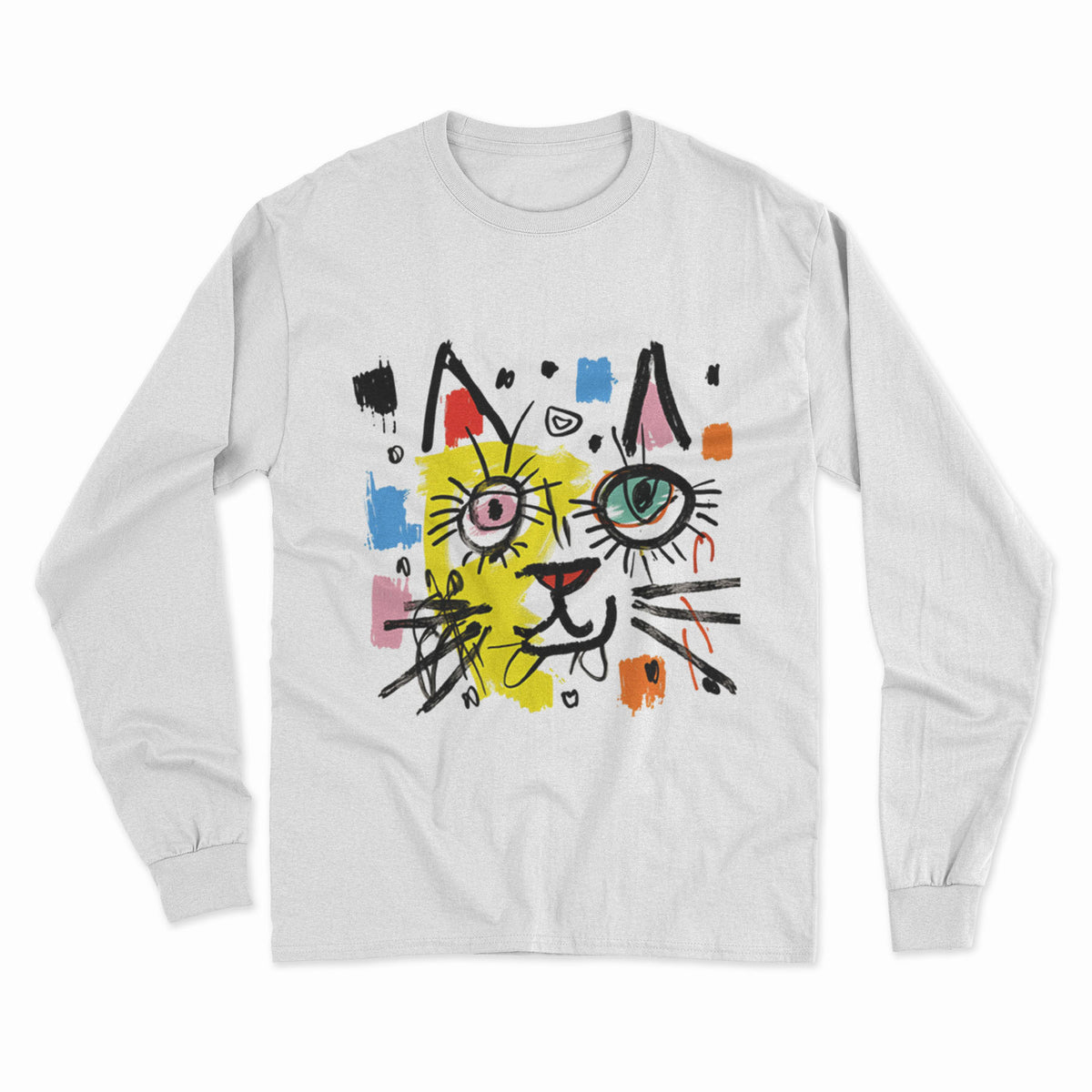FunkyKolors Limited Edition Cat Long Sleeve T-Shirt – Standout Graphic Tee for Casual Wear