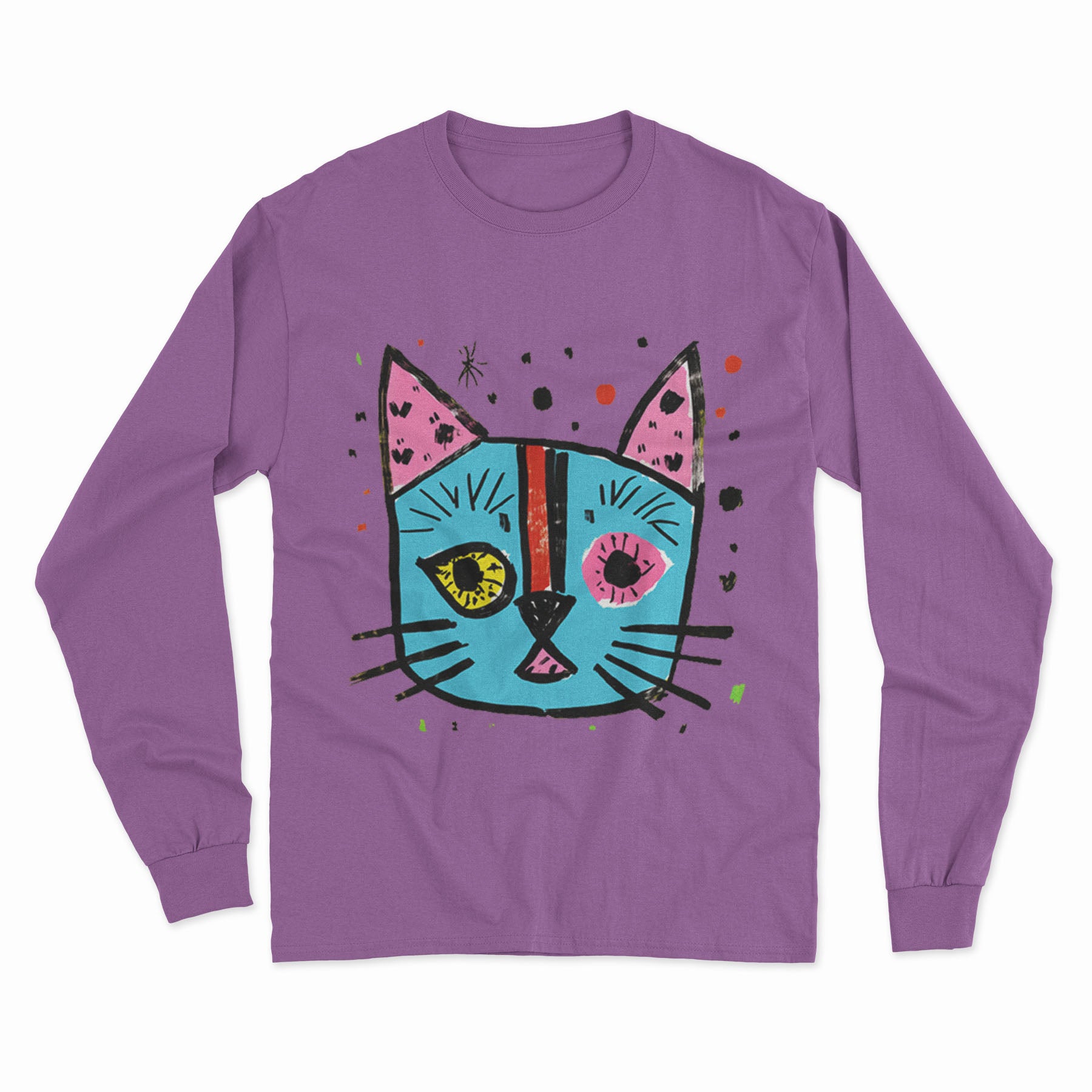Bold Artistic Cat Print Long Sleeve Tee – Comfortable, Stylish & Designed for Cat Enthusiasts