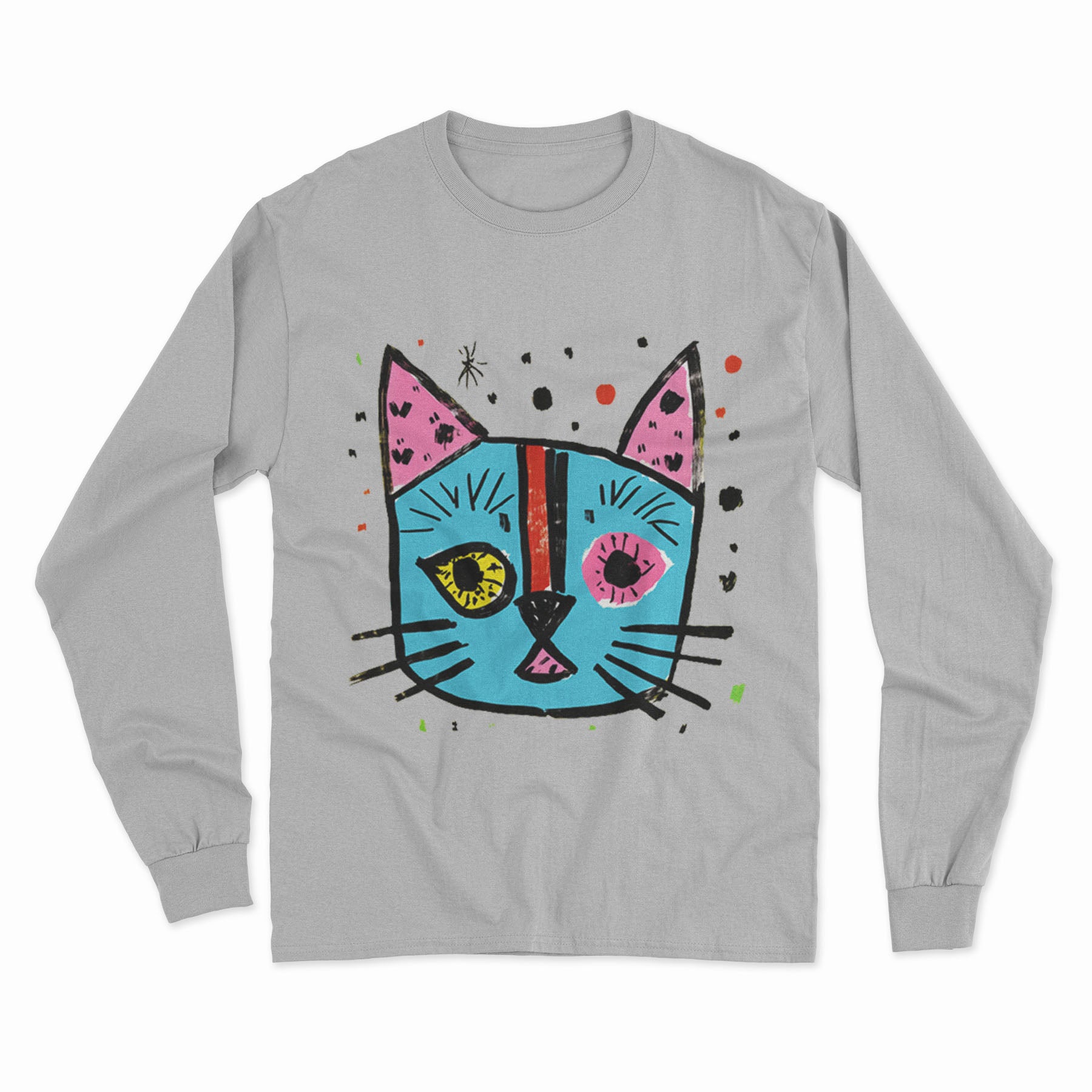 Bold Artistic Cat Print Long Sleeve Tee – Comfortable, Stylish & Designed for Cat Enthusiasts