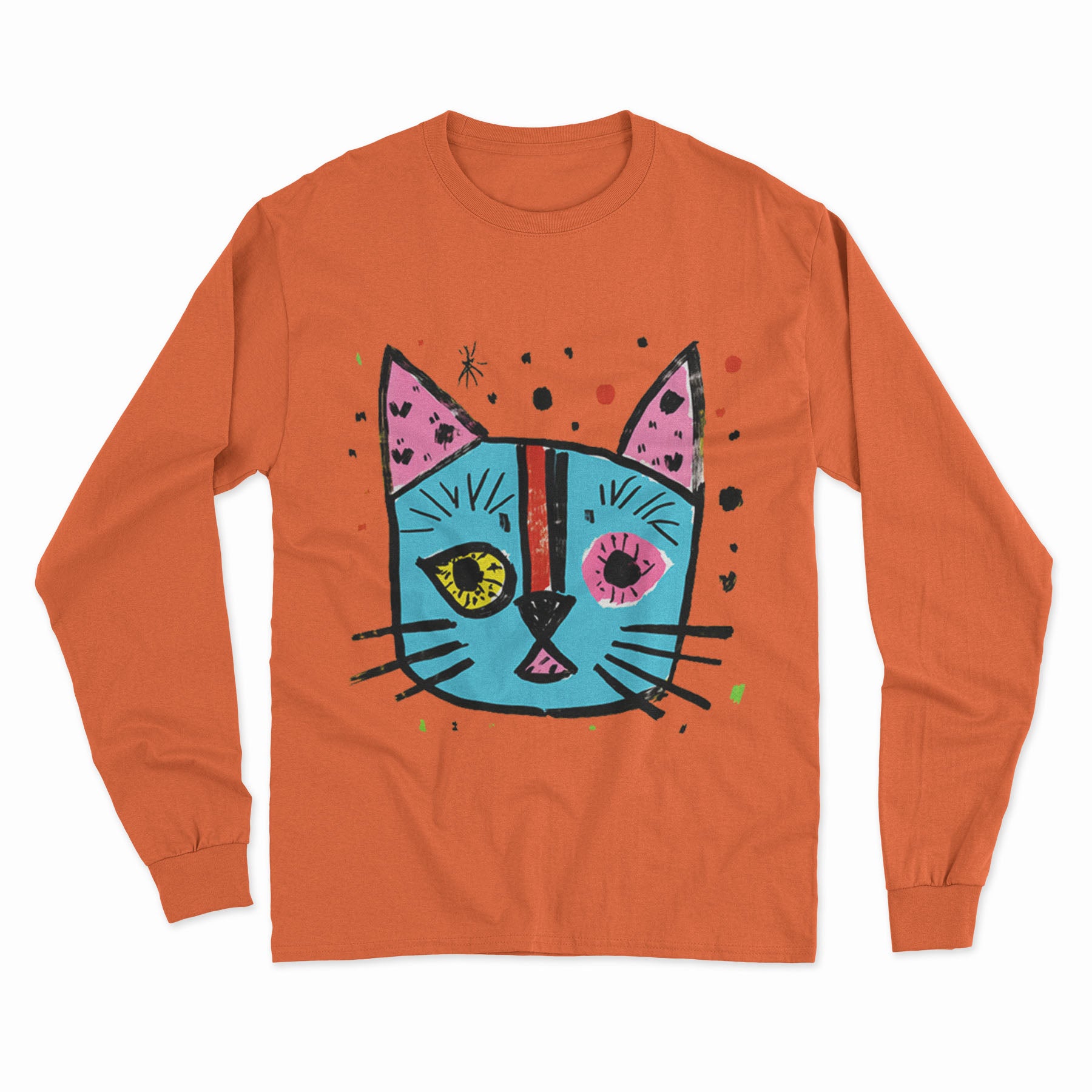 Bold Artistic Cat Print Long Sleeve Tee – Comfortable, Stylish & Designed for Cat Enthusiasts