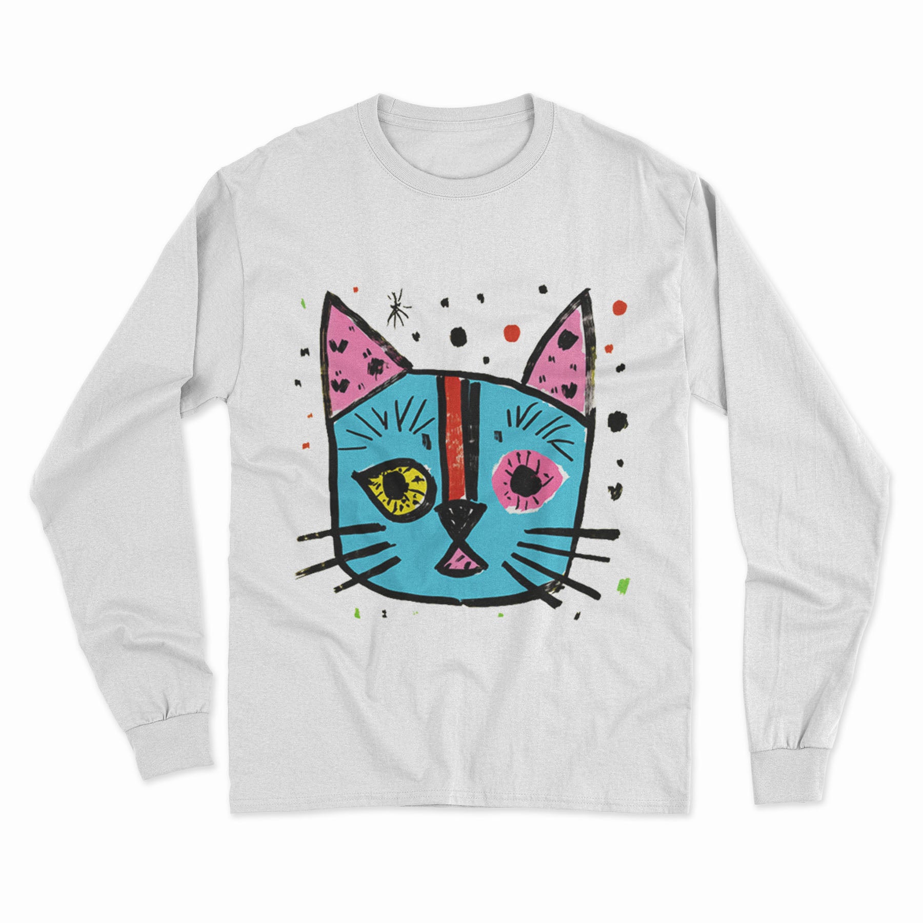 Bold Artistic Cat Print Long Sleeve Tee – Comfortable, Stylish & Designed for Cat Enthusiasts