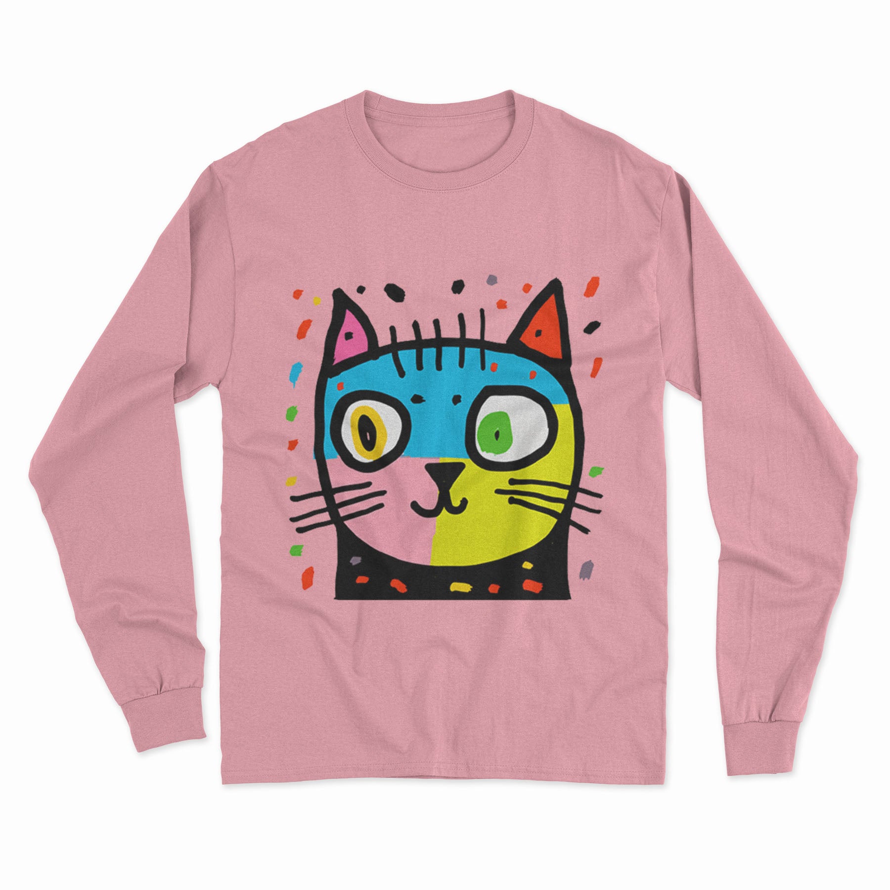 Neon Psychedelic Cat Long Sleeve Tee – Bold & Eye-Catching Look for Any Celebration
