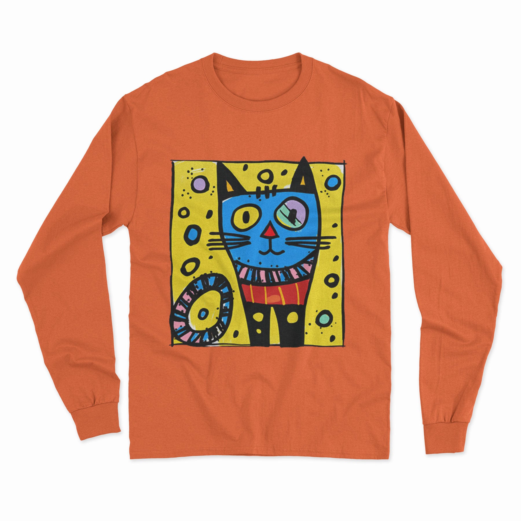 Easy-to-Wear Cat Print Long Sleeve T-Shirt – Soft Fabric for Lounging or Running Errands
