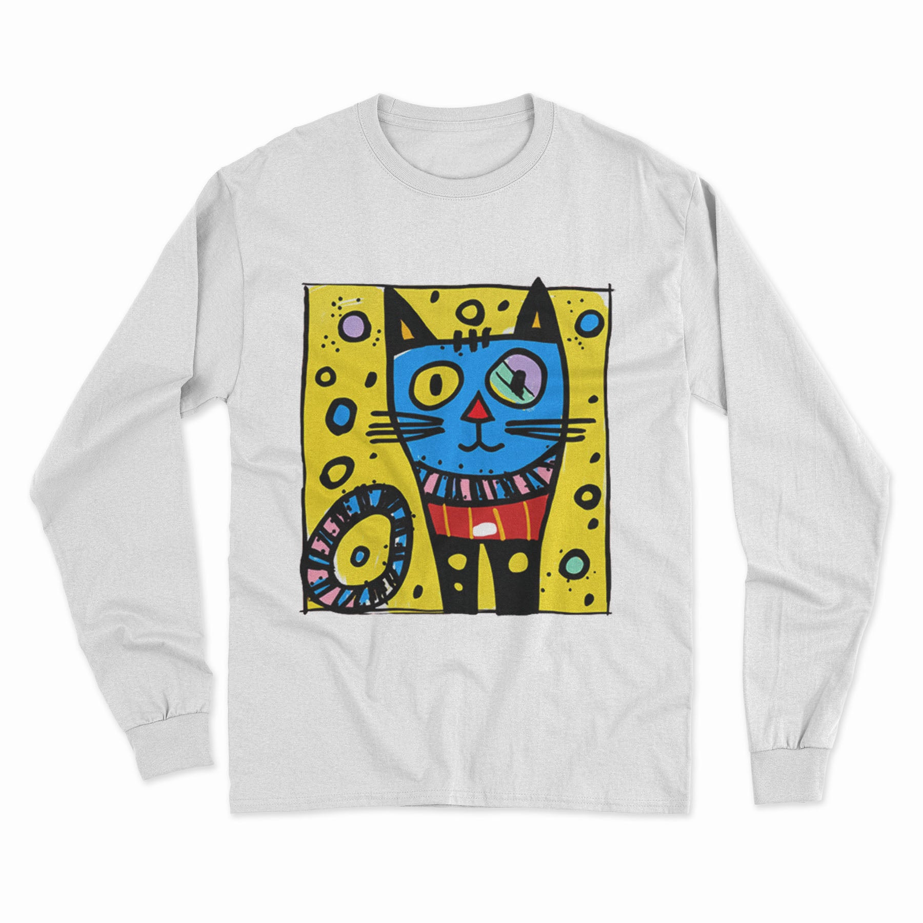 Easy-to-Wear Cat Print Long Sleeve T-Shirt – Soft Fabric for Lounging or Running Errands