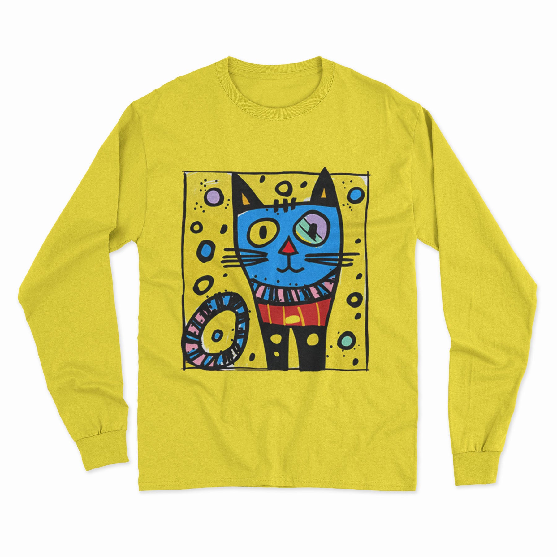 Easy-to-Wear Cat Print Long Sleeve T-Shirt – Soft Fabric for Lounging or Running Errands