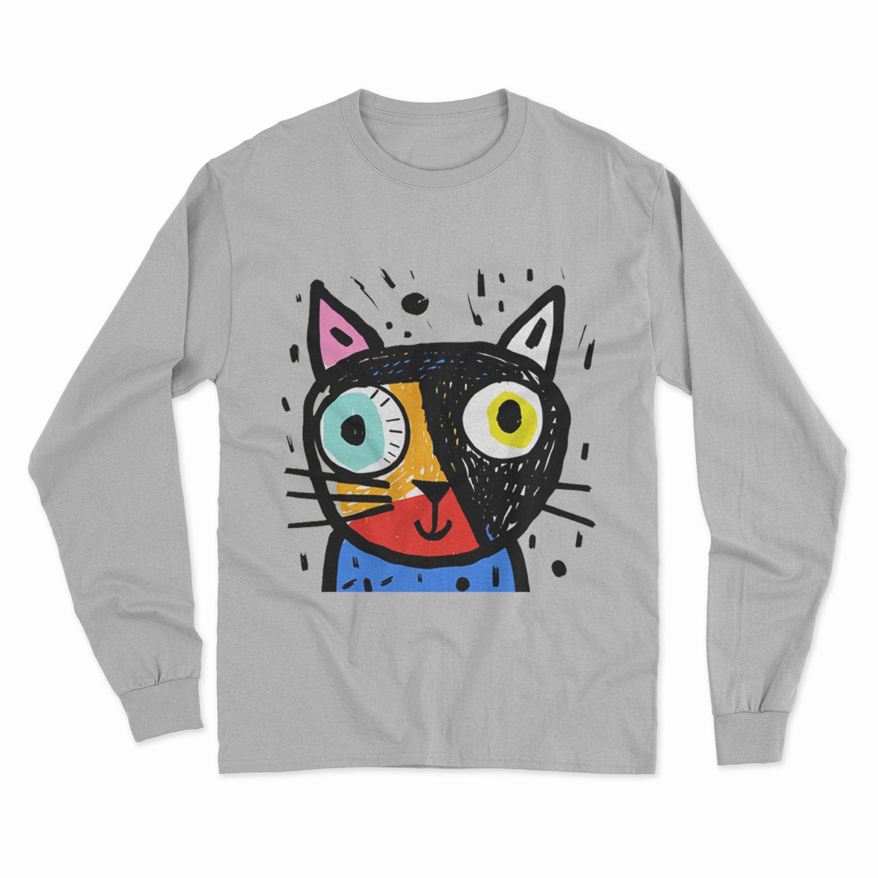 Cozy Cotton Cat Print Long Sleeve T-Shirt – Perfect for Work, Home & Casual Outings