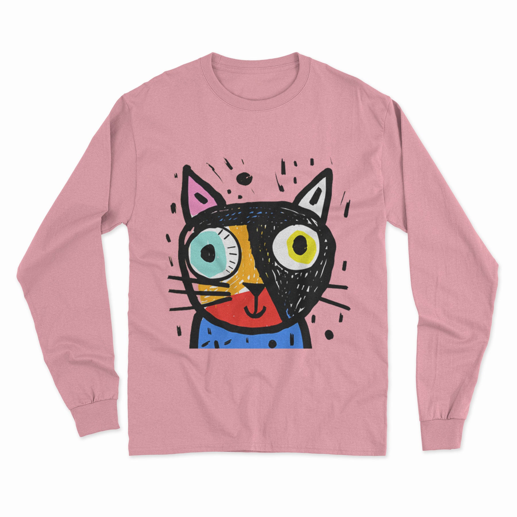 Cozy Cotton Cat Print Long Sleeve T-Shirt – Perfect for Work, Home & Casual Outings