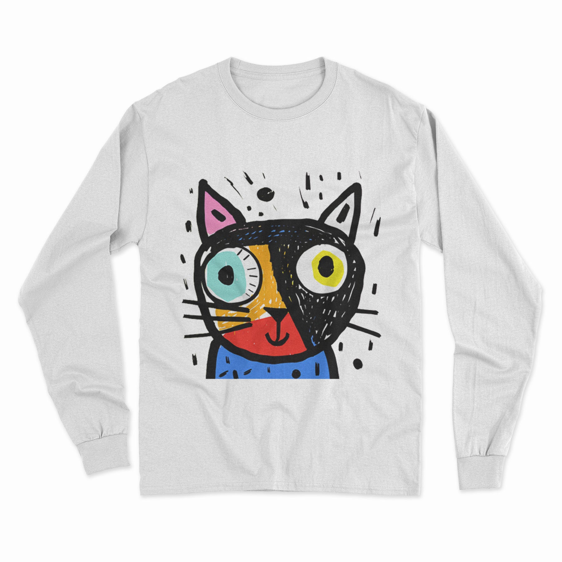 Cozy Cotton Cat Print Long Sleeve T-Shirt – Perfect for Work, Home & Casual Outings