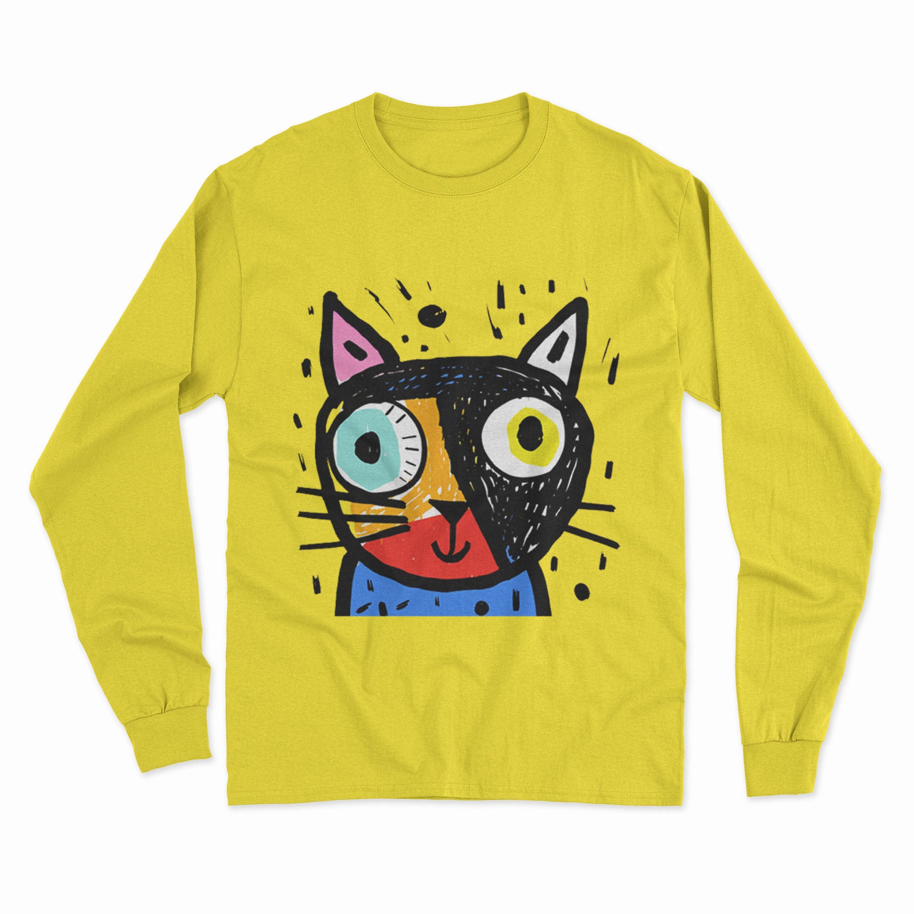 Cozy Cotton Cat Print Long Sleeve T-Shirt – Perfect for Work, Home & Casual Outings