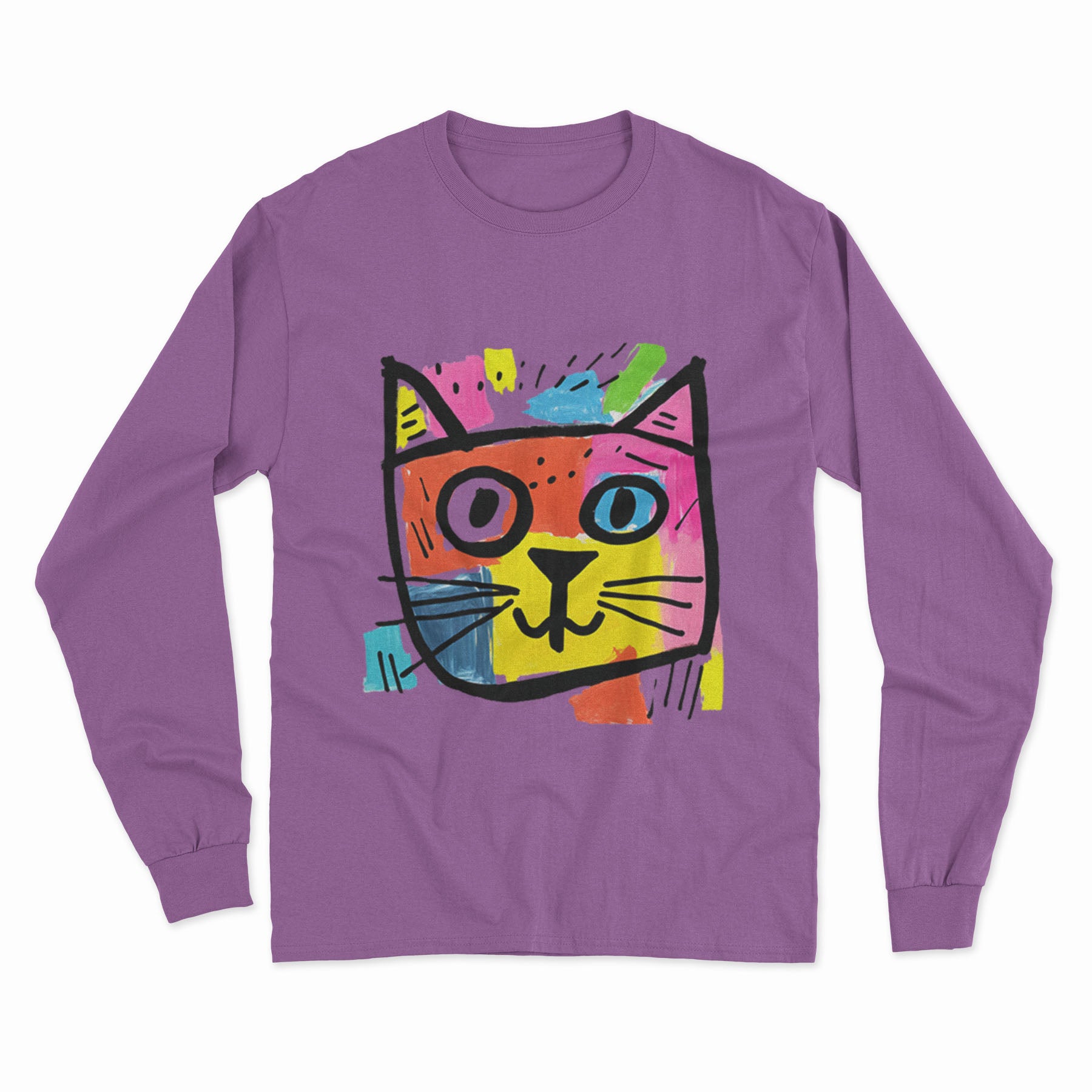 Minimalist Cat Print Long Sleeve Tee – Effortless Style for Any Casual Look