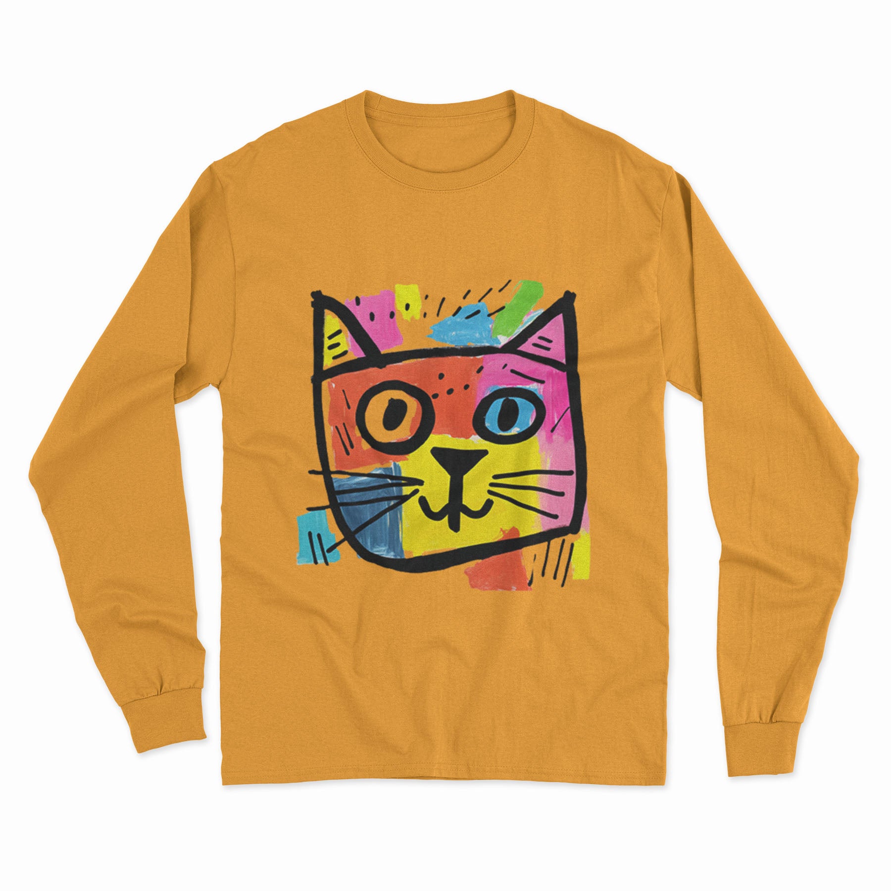 Minimalist Cat Print Long Sleeve Tee – Effortless Style for Any Casual Look