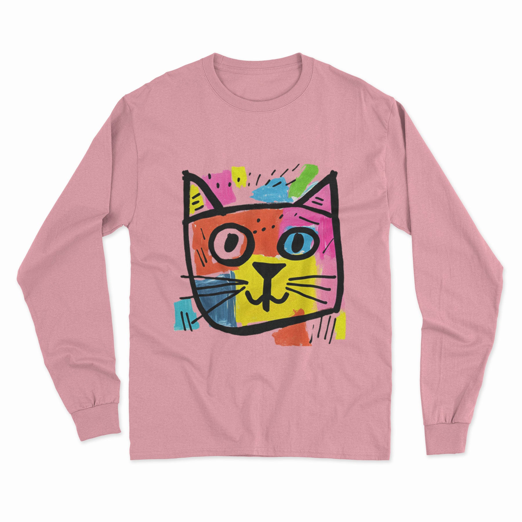 Minimalist Cat Print Long Sleeve Tee – Effortless Style for Any Casual Look