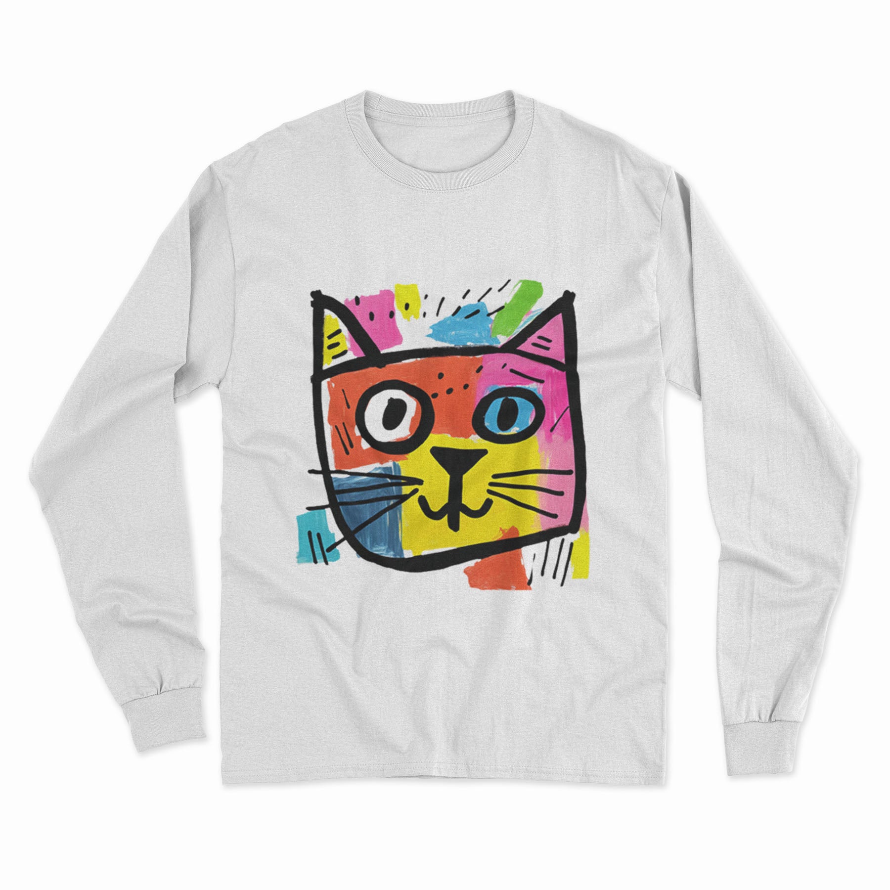 Minimalist Cat Print Long Sleeve Tee – Effortless Style for Any Casual Look