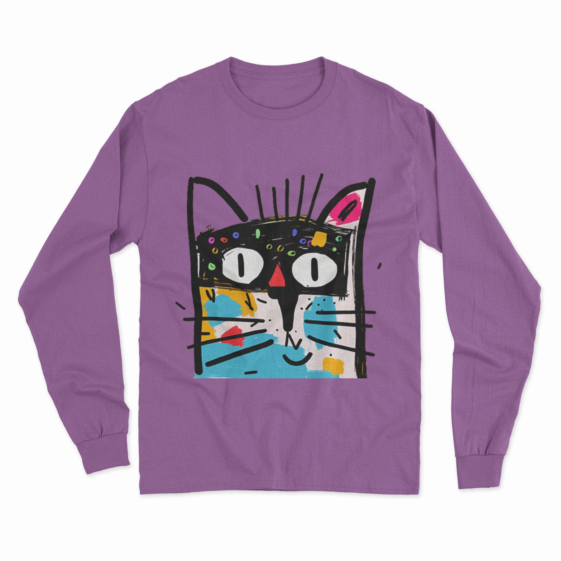 Vibrant Abstract Cat Long Sleeve T-Shirt – Trendy, Unisex & Great for Everyday Streetwear