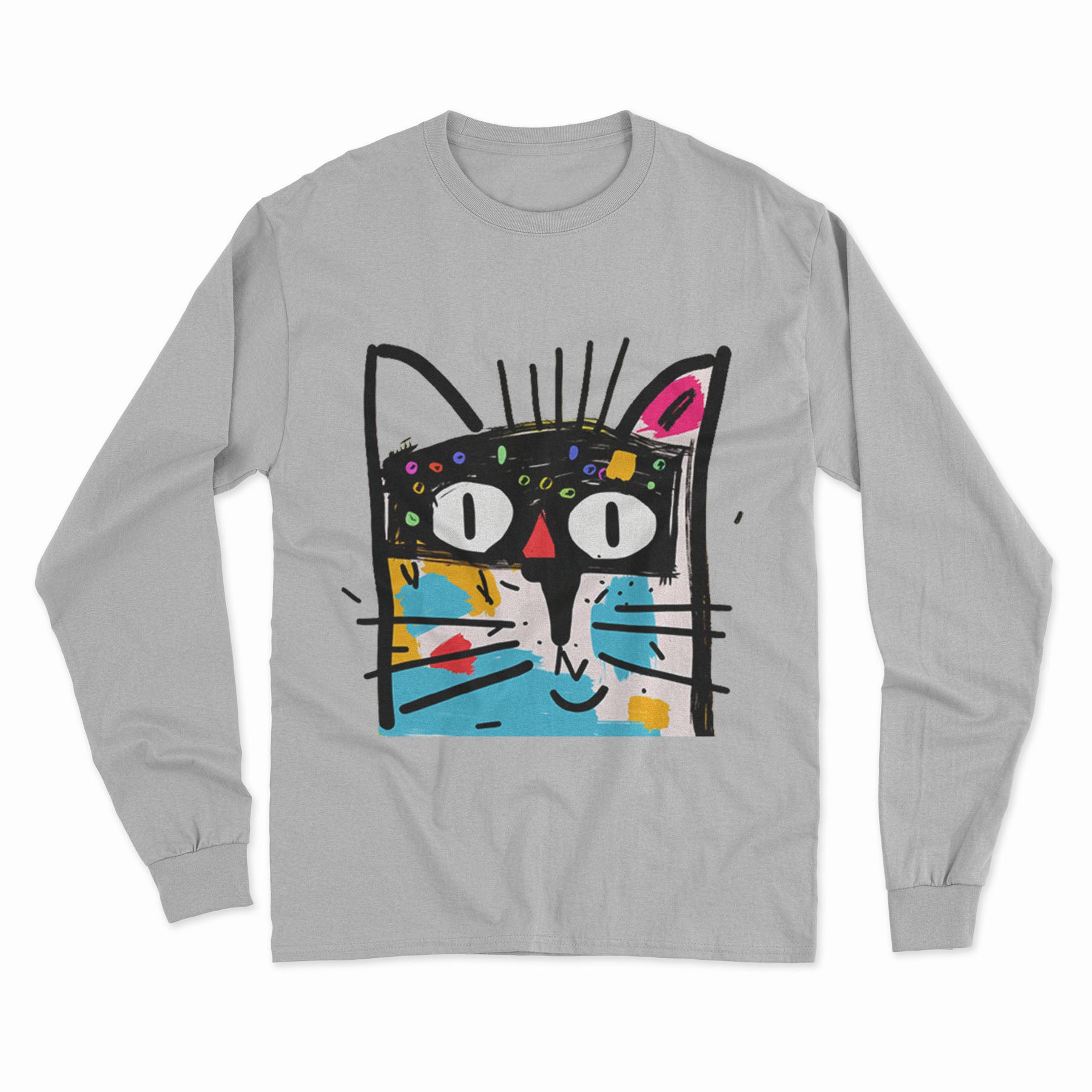 Vibrant Abstract Cat Long Sleeve T-Shirt – Trendy, Unisex & Great for Everyday Streetwear