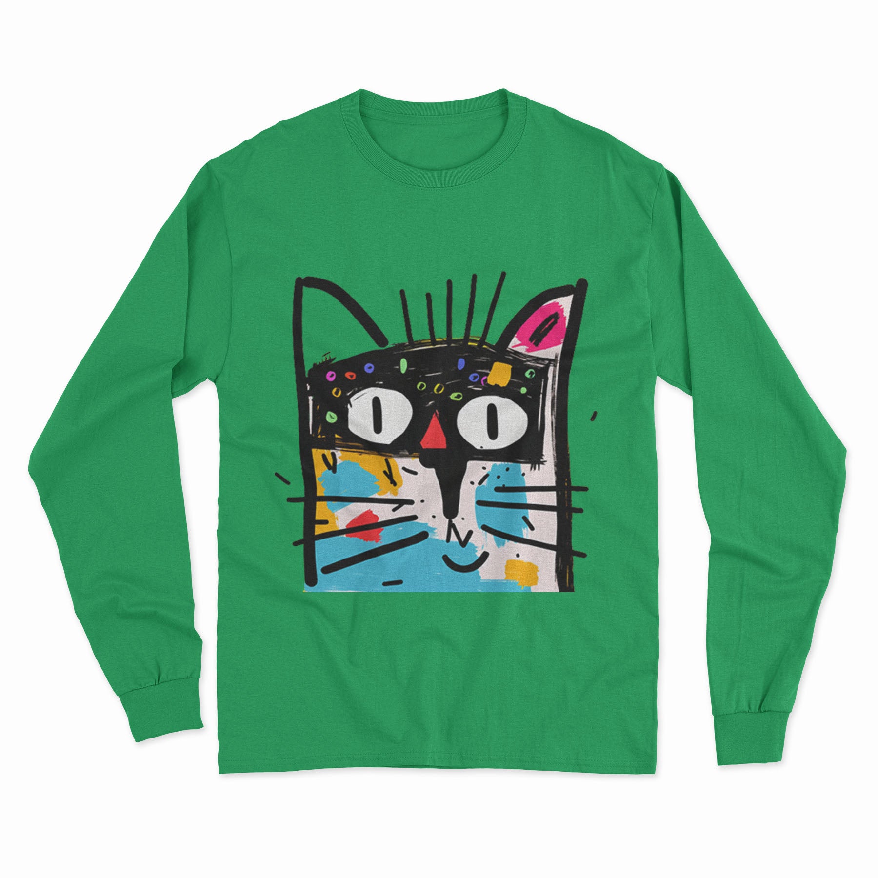 Vibrant Abstract Cat Long Sleeve T-Shirt – Trendy, Unisex & Great for Everyday Streetwear