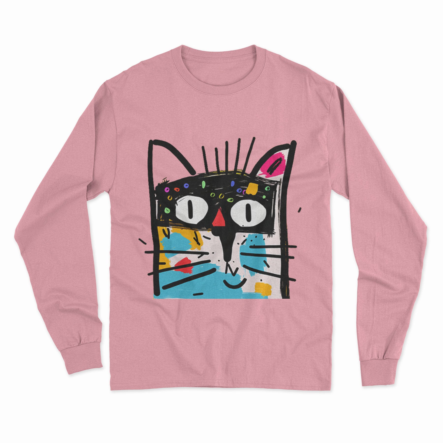 Vibrant Abstract Cat Long Sleeve T-Shirt – Trendy, Unisex & Great for Everyday Streetwear