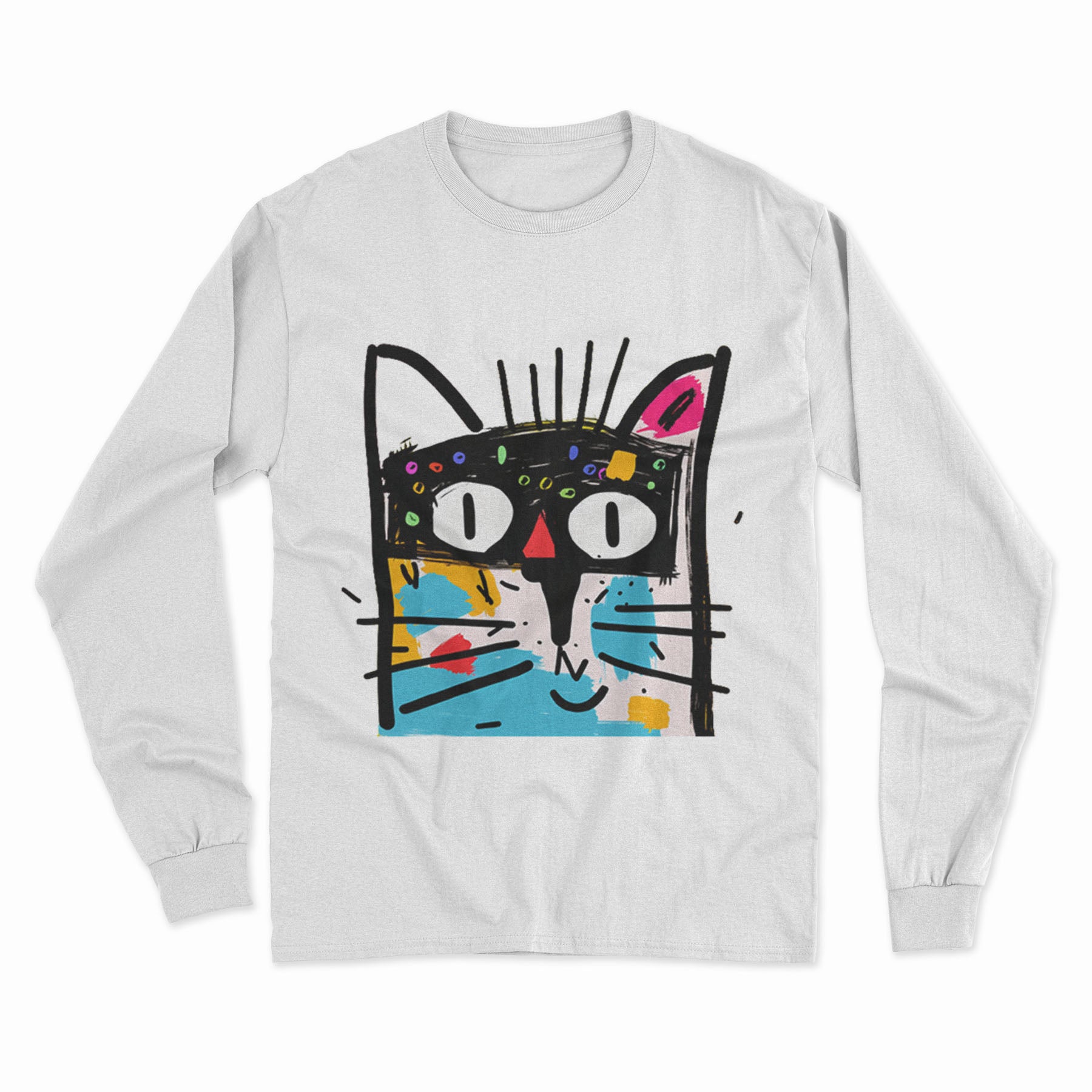 Vibrant Abstract Cat Long Sleeve T-Shirt – Trendy, Unisex & Great for Everyday Streetwear