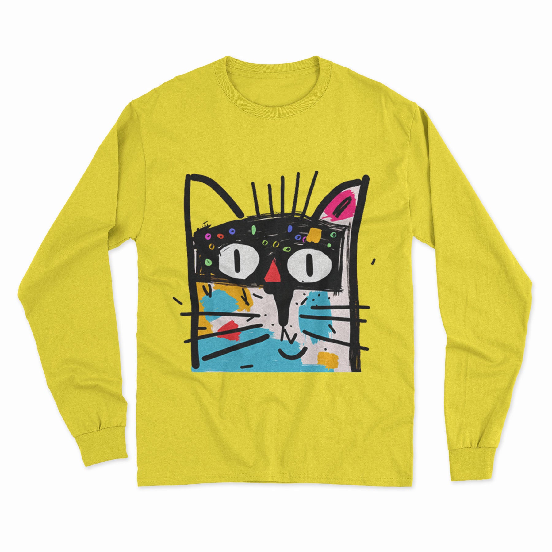 Vibrant Abstract Cat Long Sleeve T-Shirt – Trendy, Unisex & Great for Everyday Streetwear