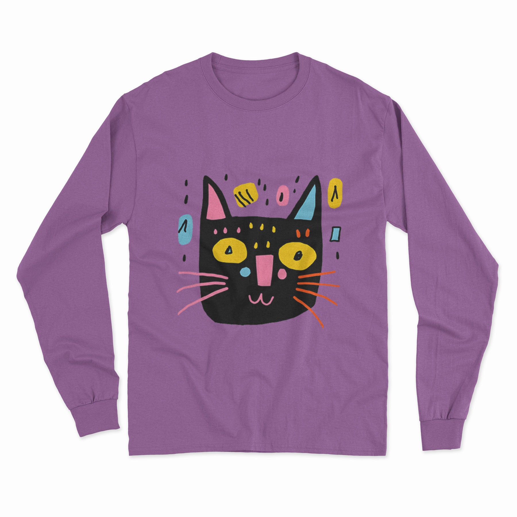 Cute & Quirky Cat Print Long Sleeve Tee – Must-Have for Every Cat Enthusiast