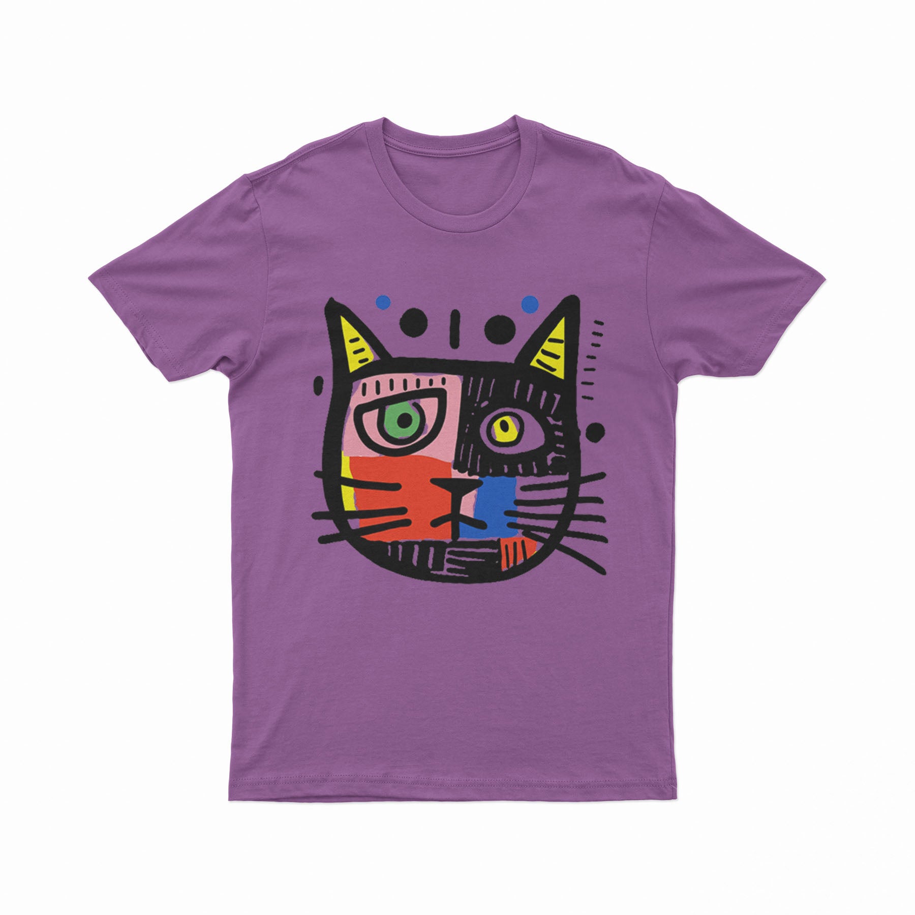Vibrant Cat Portrait Tee – Unique Fashion for Animal & Art Lovers