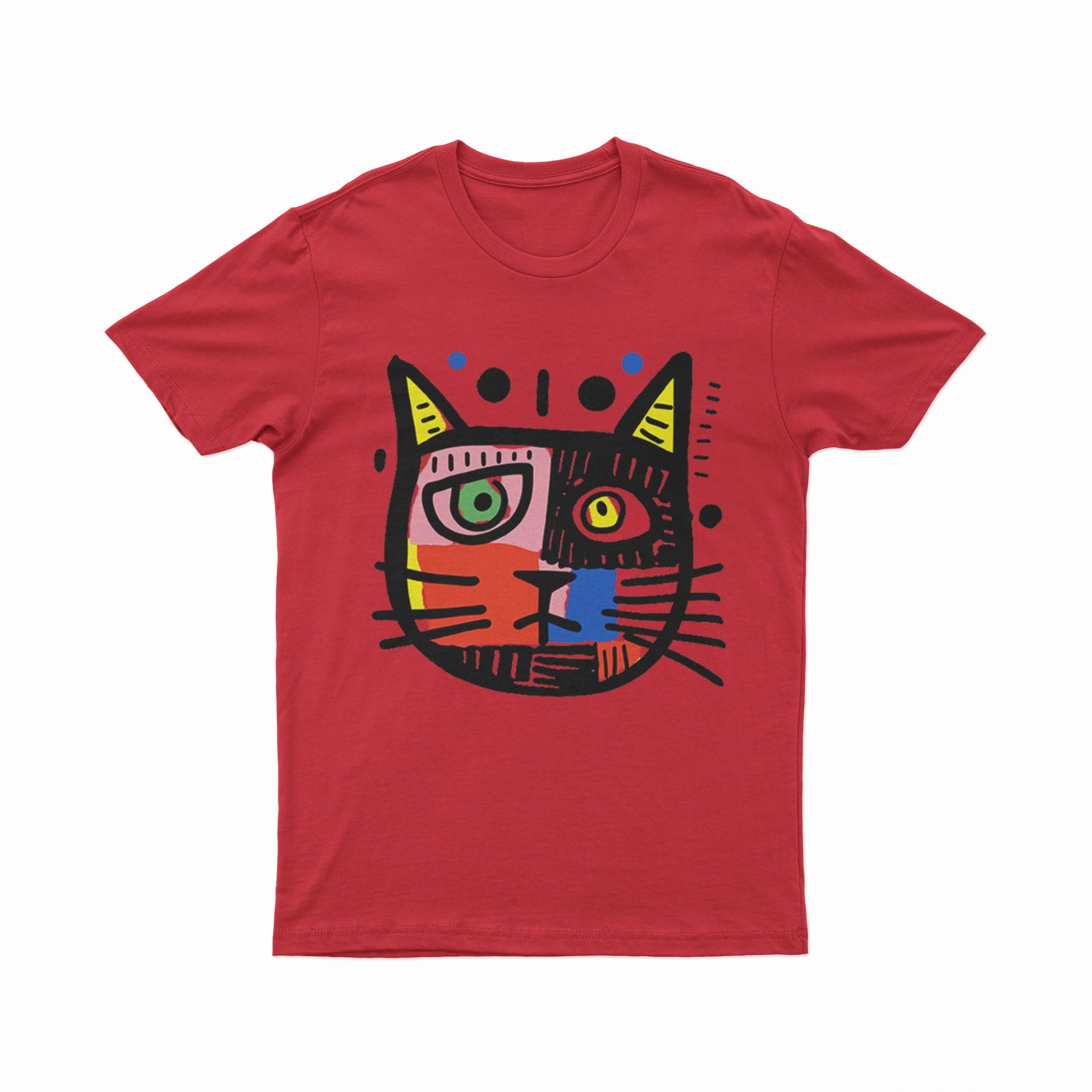 Vibrant Cat Portrait Tee – Unique Fashion for Animal & Art Lovers