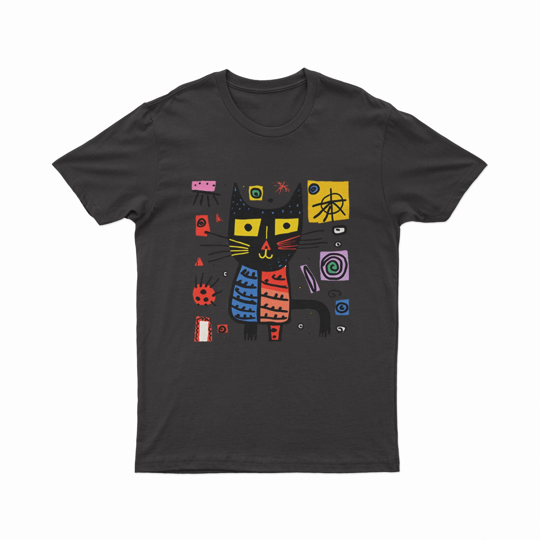 FunkyKolors Psychedelic Cat T-Shirt – Bold & Artistic Graphic Tee