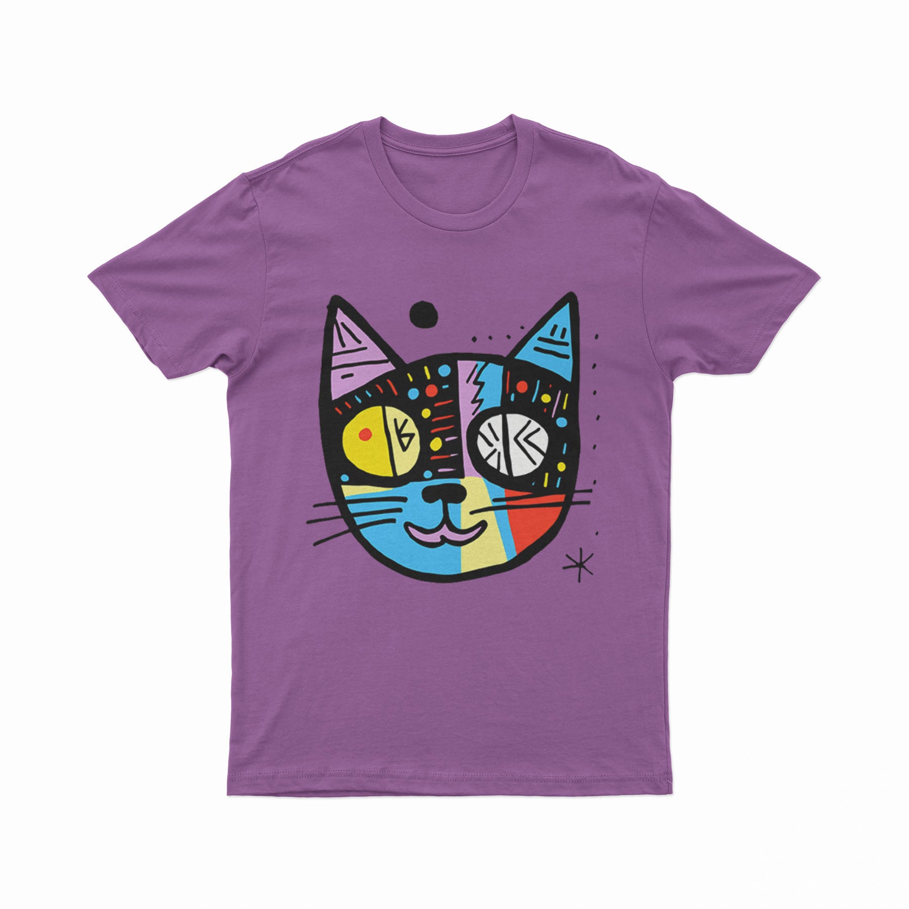 Bold & Vibrant Cat Portrait T-Shirt – Funky 3D Graphic Tee for Anime, Art & Street Culture Lovers