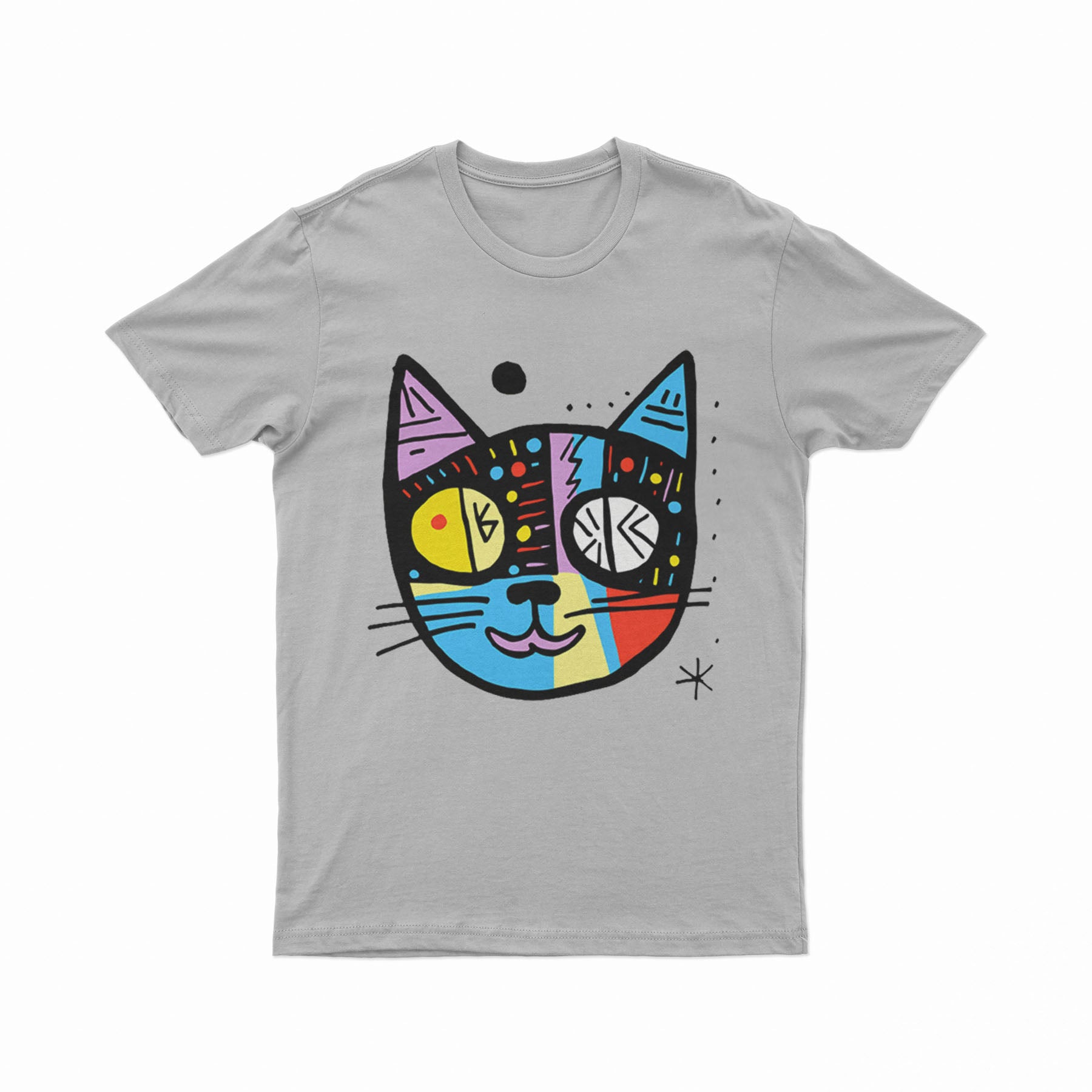 Bold & Vibrant Cat Portrait T-Shirt – Funky 3D Graphic Tee for Anime, Art & Street Culture Lovers