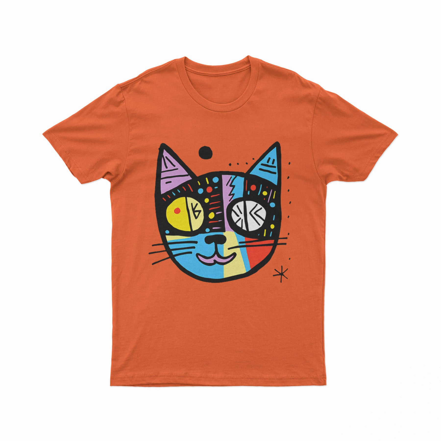 Bold & Vibrant Cat Portrait T-Shirt – Funky 3D Graphic Tee for Anime, Art & Street Culture Lovers