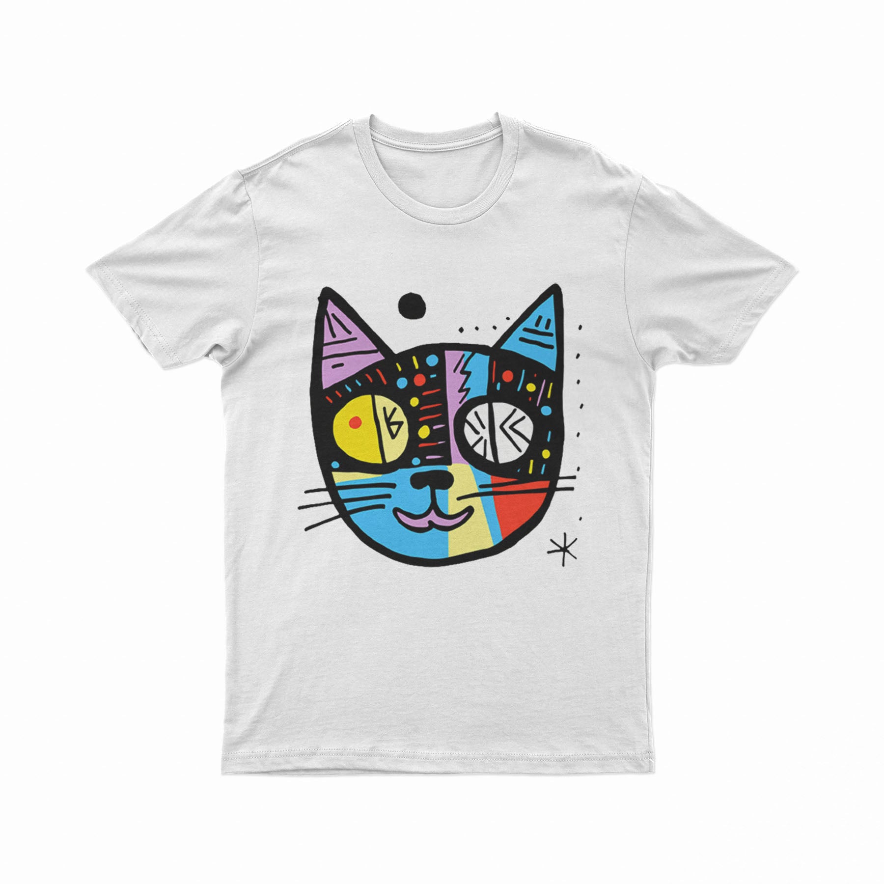 Bold & Vibrant Cat Portrait T-Shirt – Funky 3D Graphic Tee for Anime, Art & Street Culture Lovers