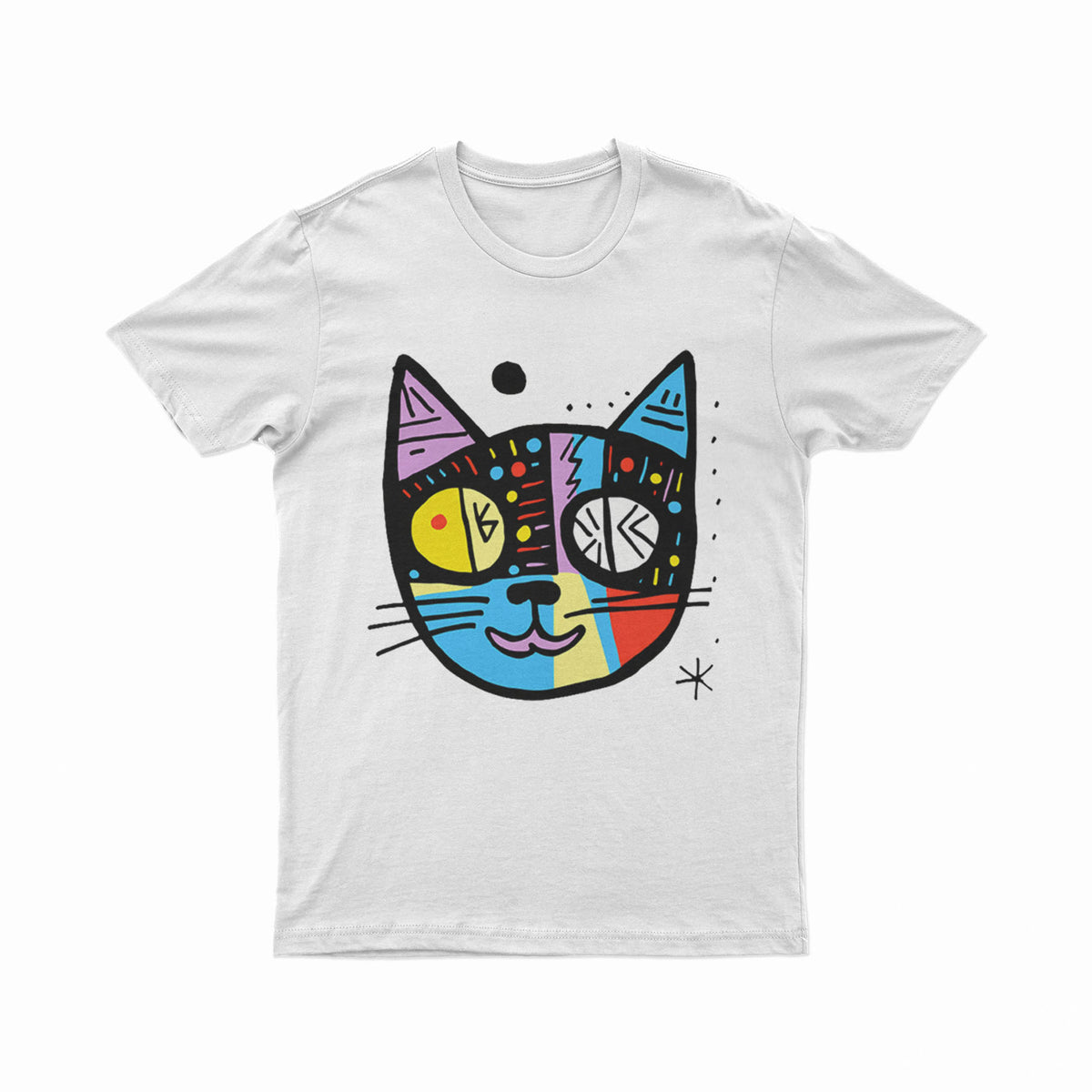 Bold & Vibrant Cat Portrait T-Shirt – Funky 3D Graphic Tee for Anime, Art & Street Culture Lovers