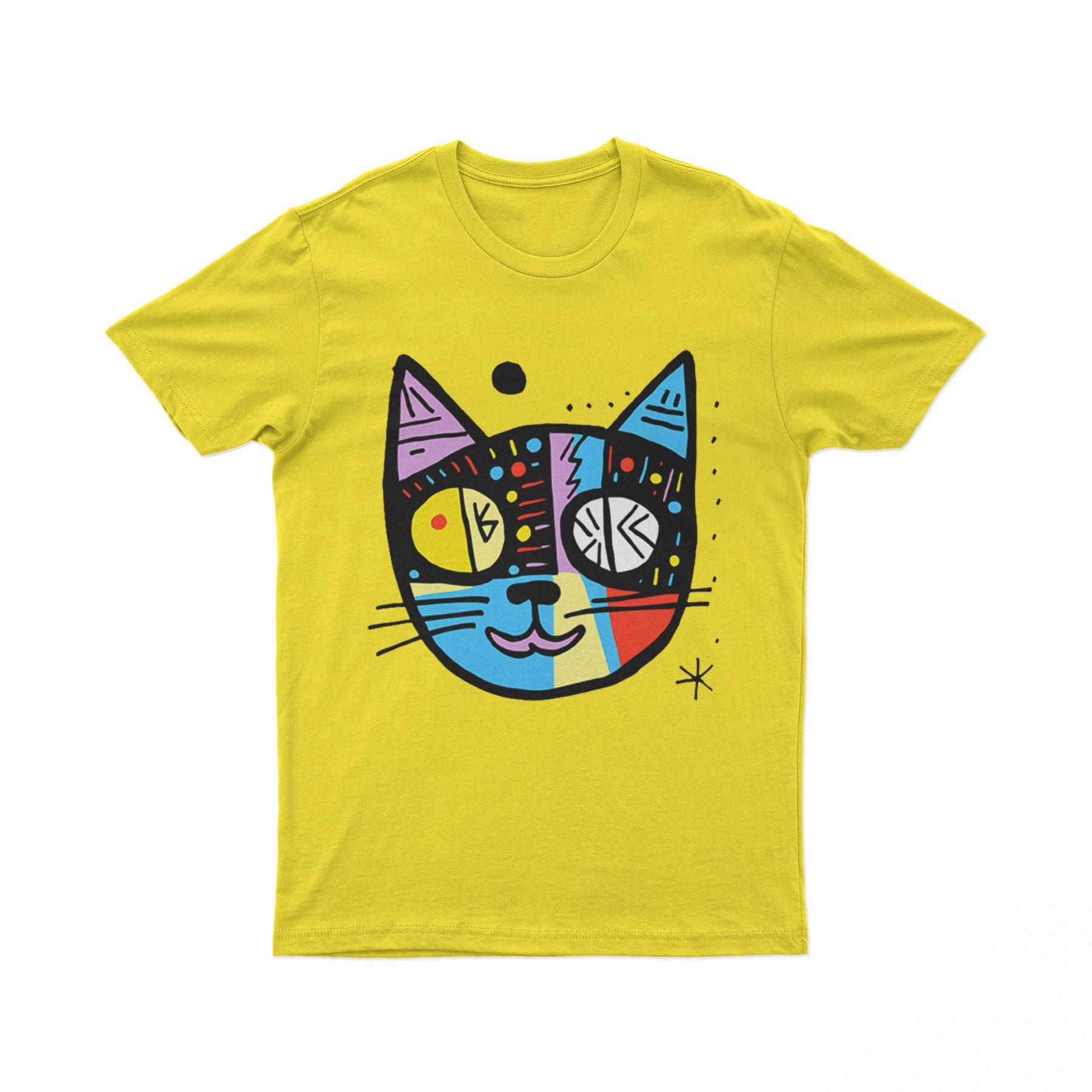 Bold & Vibrant Cat Portrait T-Shirt – Funky 3D Graphic Tee for Anime, Art & Street Culture Lovers