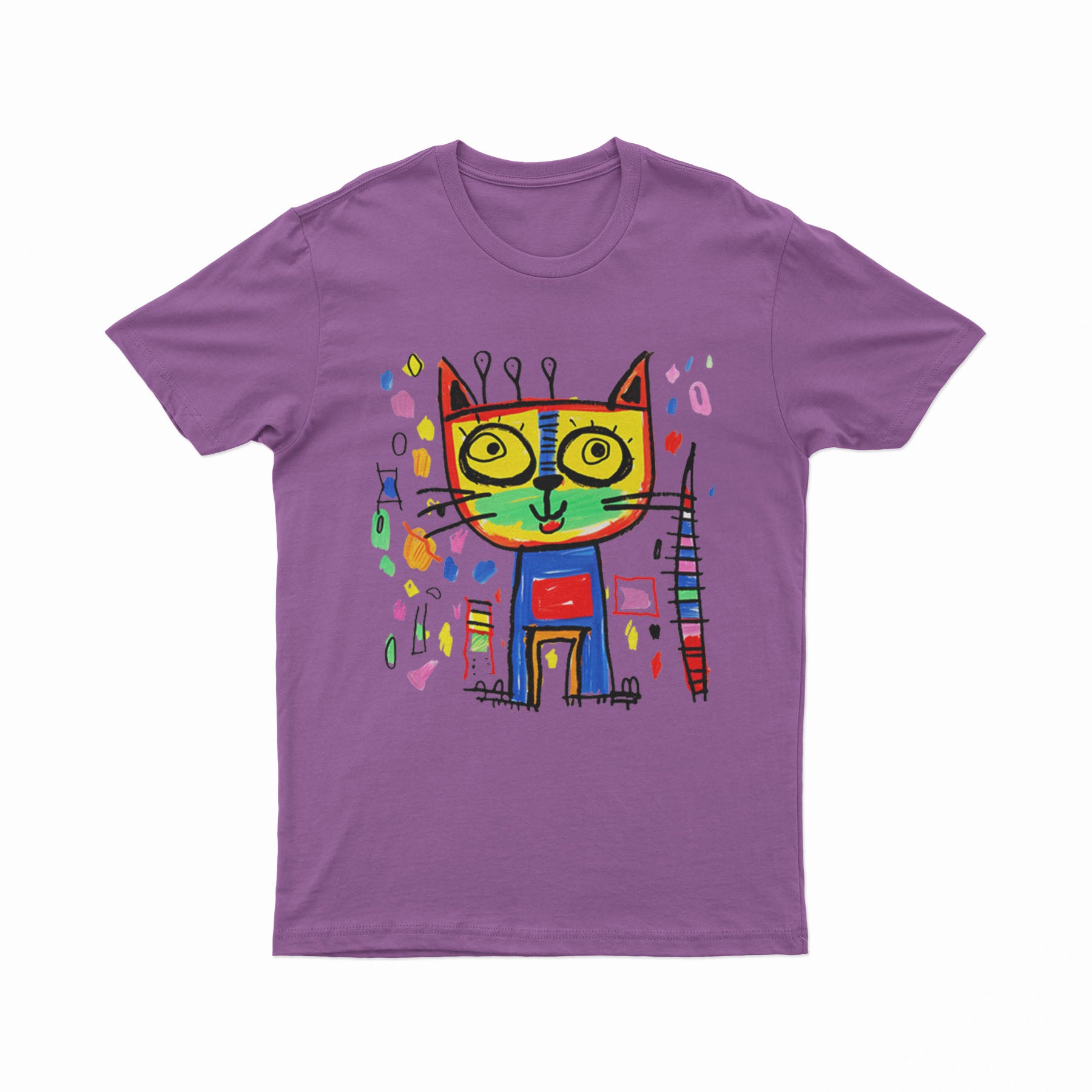 FunkyKolors Color Burst Cat T-Shirt – Bright & Bold Casual Wear for Music & Art Enthusiasts